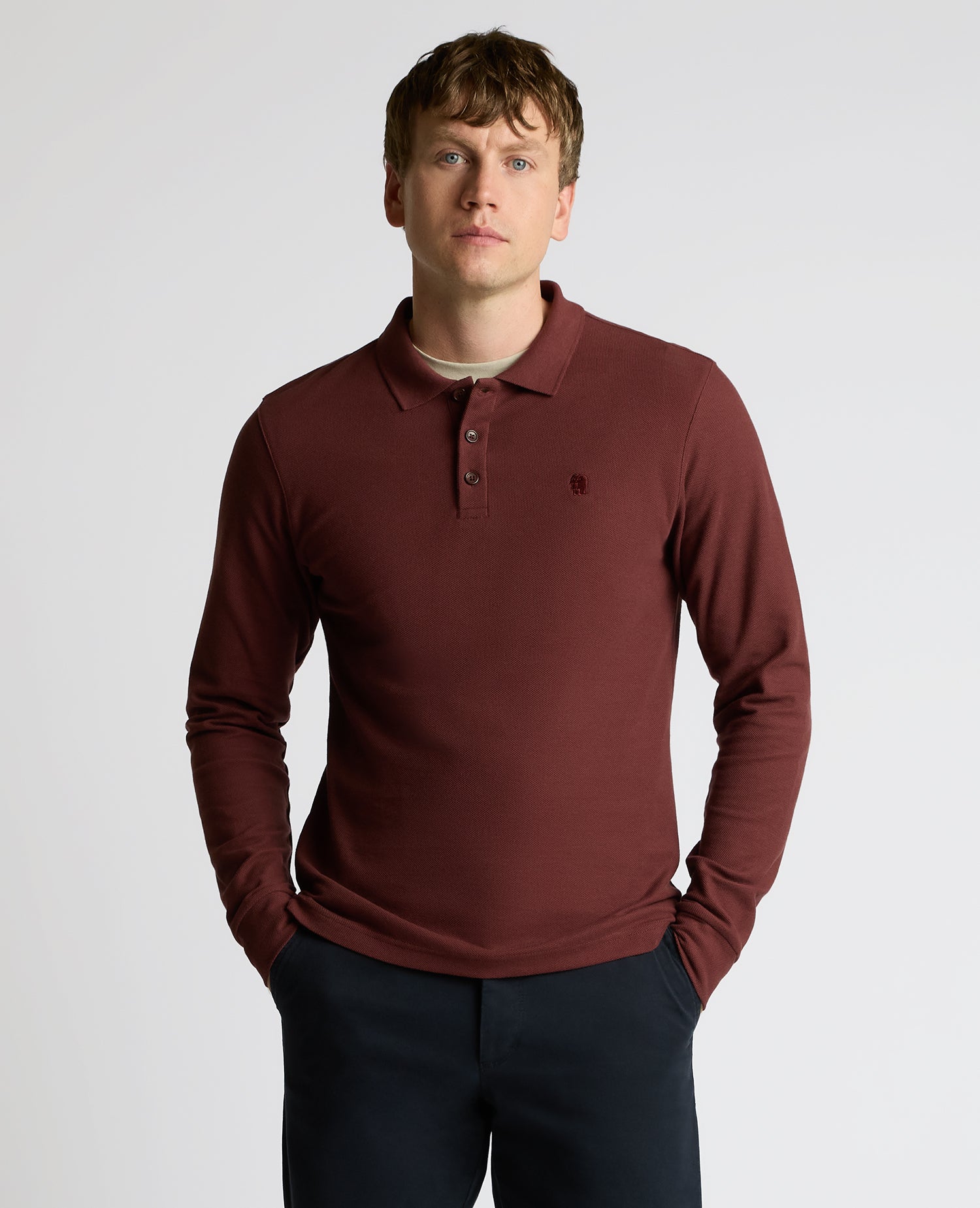 Man wearing a orange Long-Sleeve Cotton Polo