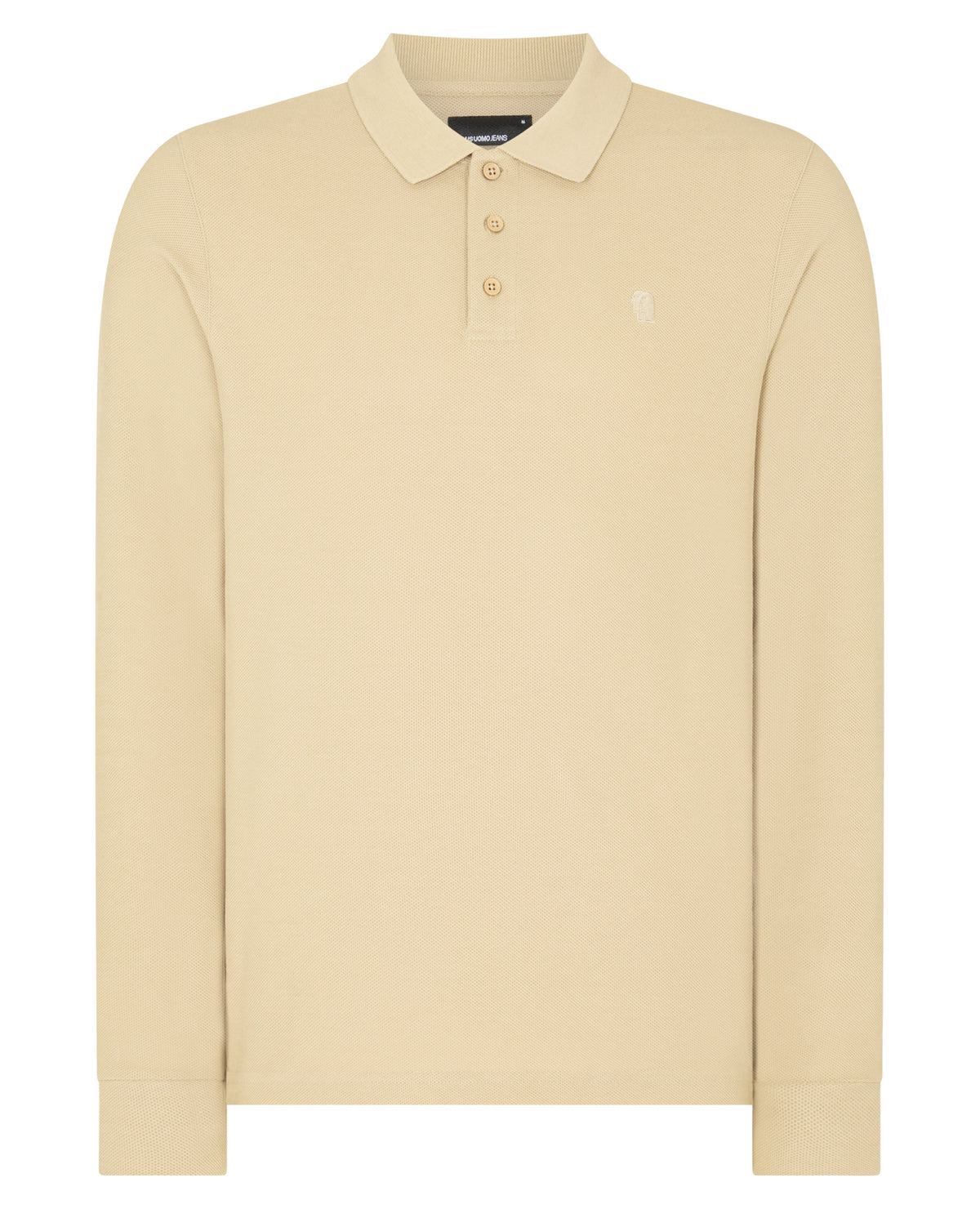 Man wearing a sand Slim Fit Cotton-Stretch Pique Polo Shirt