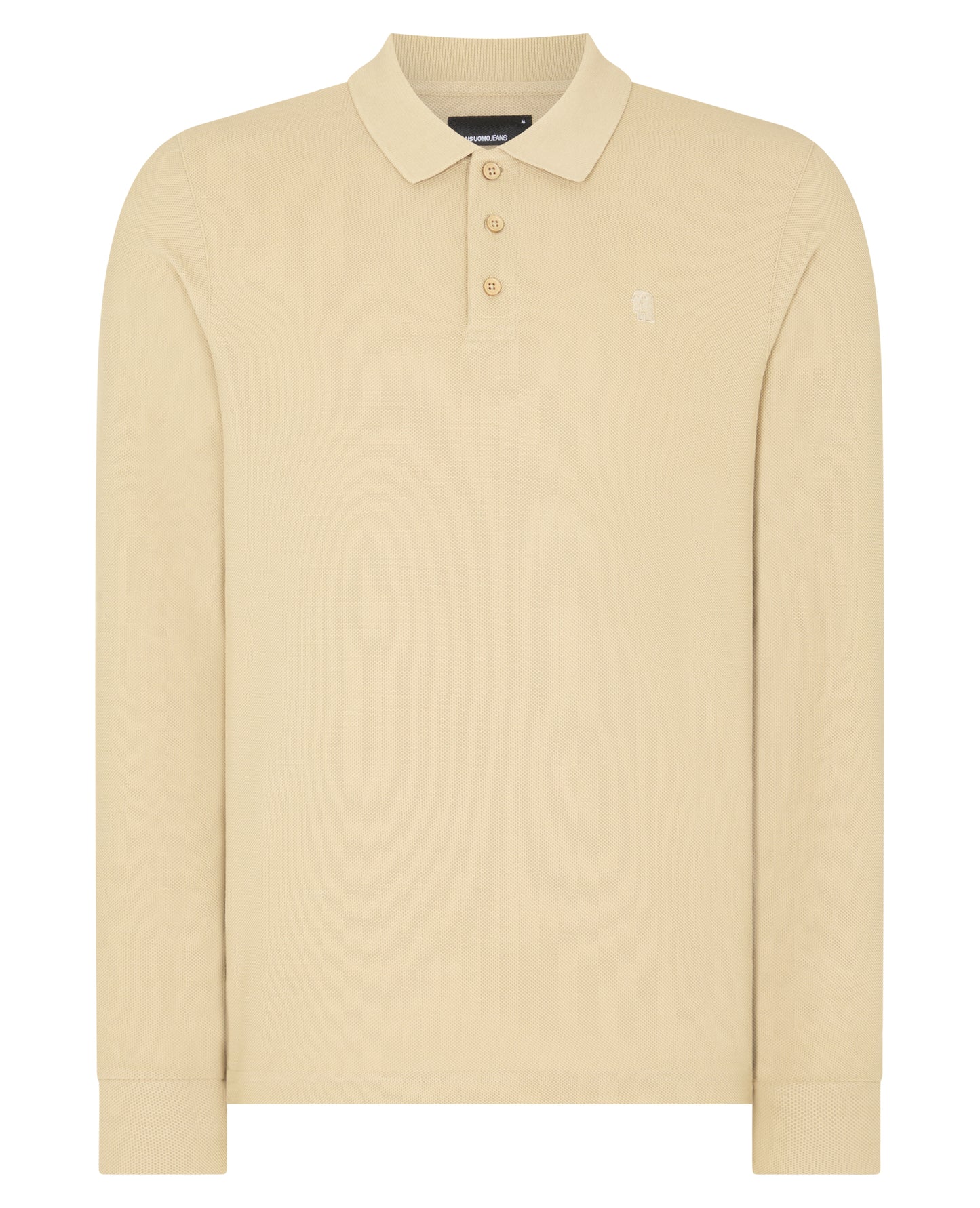 Man wearing a sand Slim Fit Cotton-Stretch Pique Polo Shirt