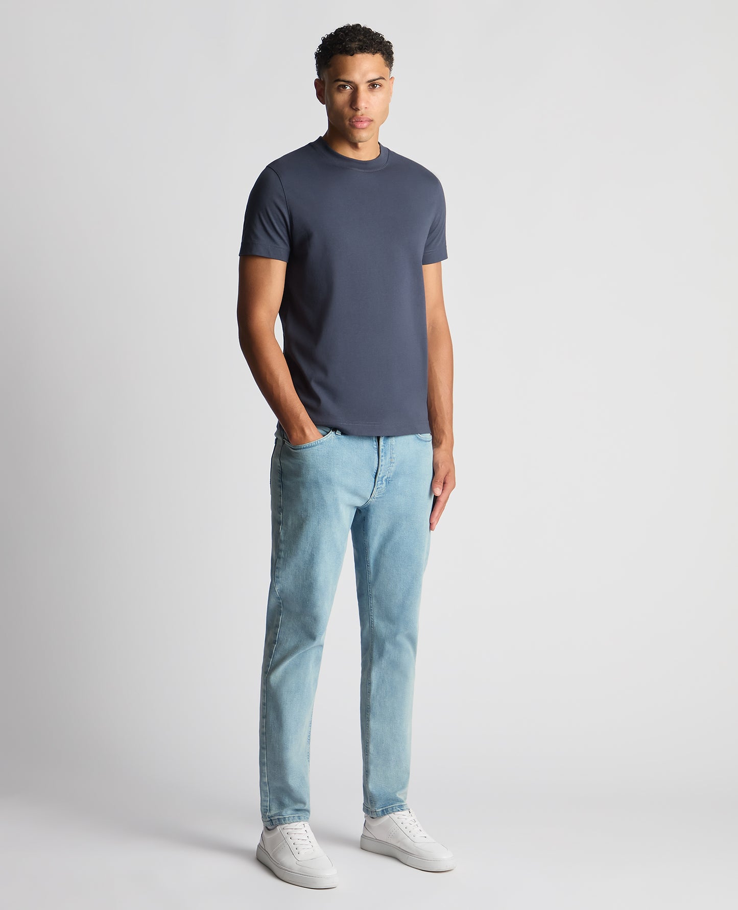 Man wearing a navy Regular Fit Organic Cotton T-Shirt