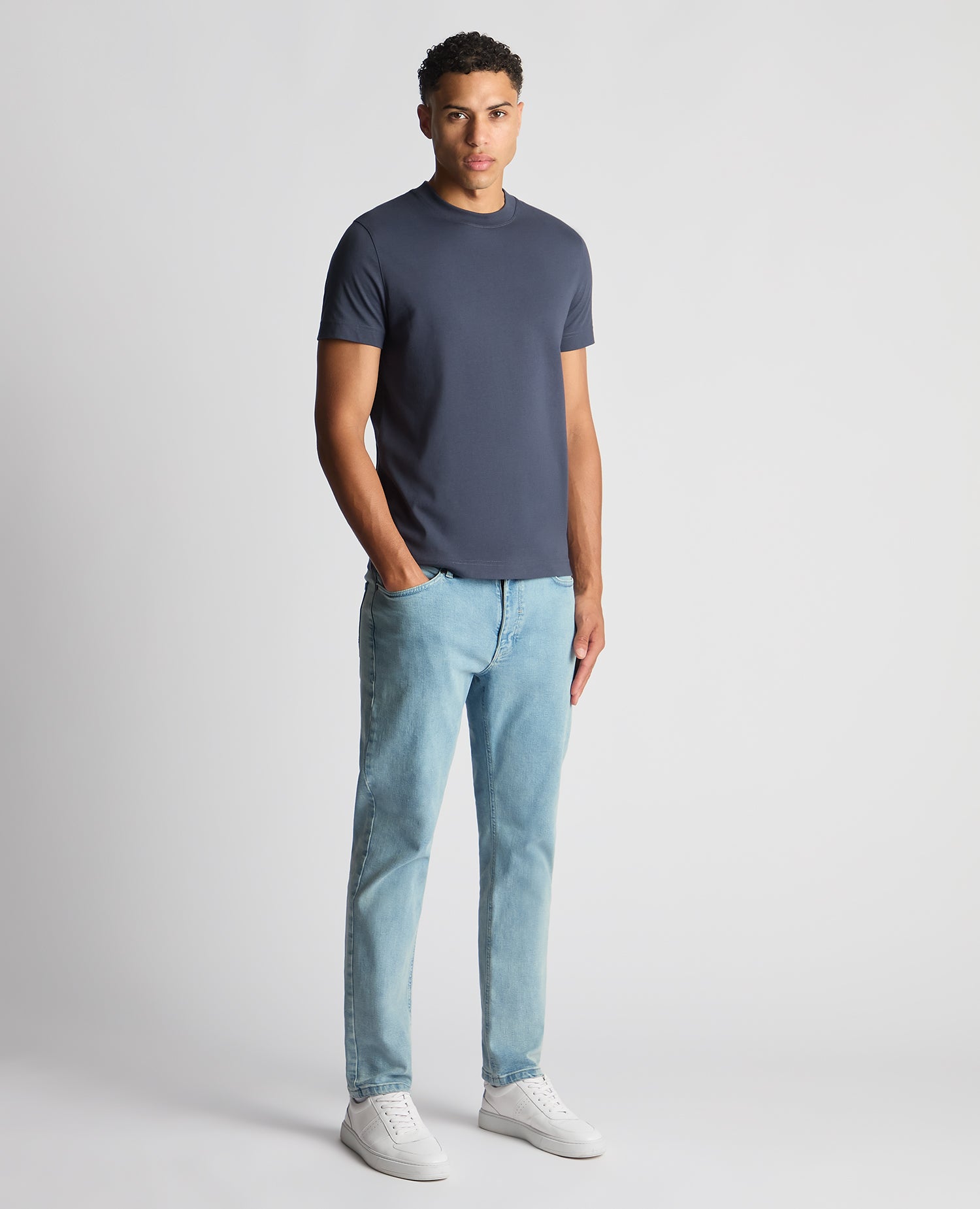 Man wearing a navy Regular Fit Organic Cotton T-Shirt