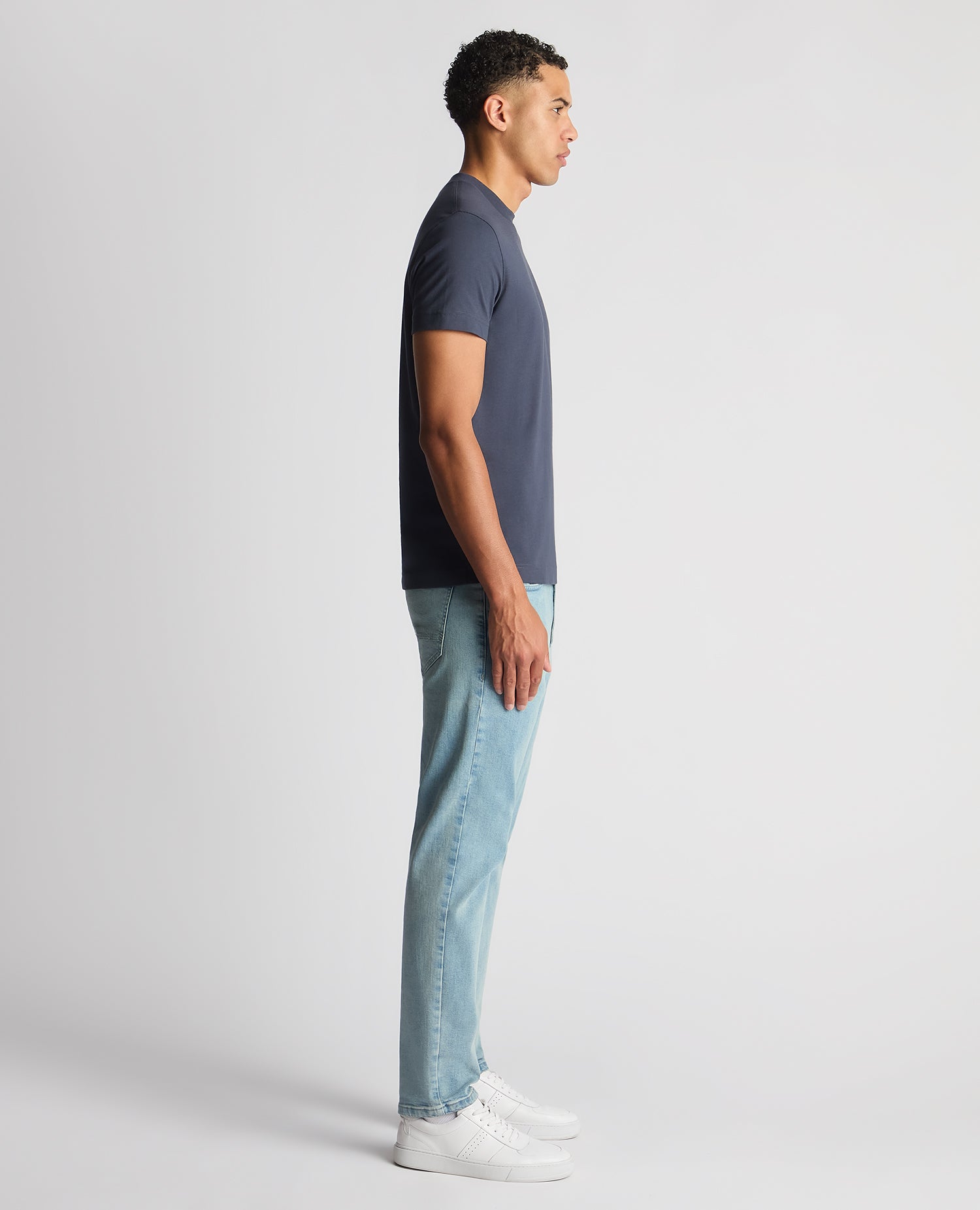 Man wearing a navy Regular Fit Organic Cotton T-Shirt