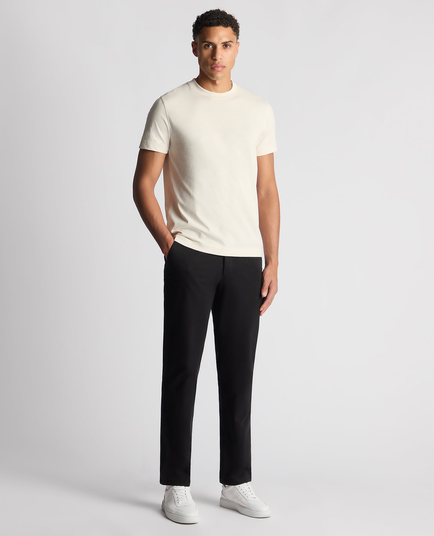 Man wearing a sand Relaxed Fit Organic Cotton T-Shirt