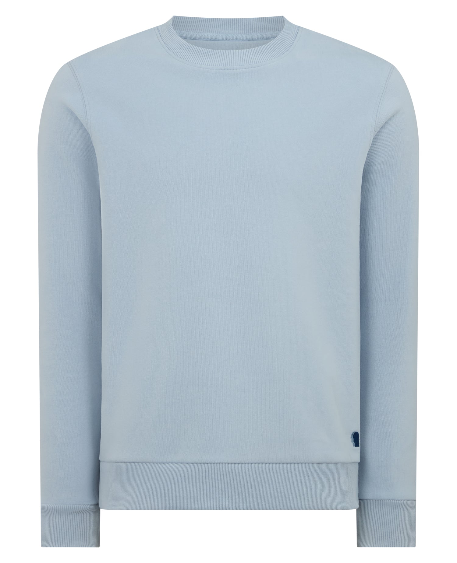 Man wearing a blue Tapered Fit Soft Touch Cotton-Blend Sweatshirt