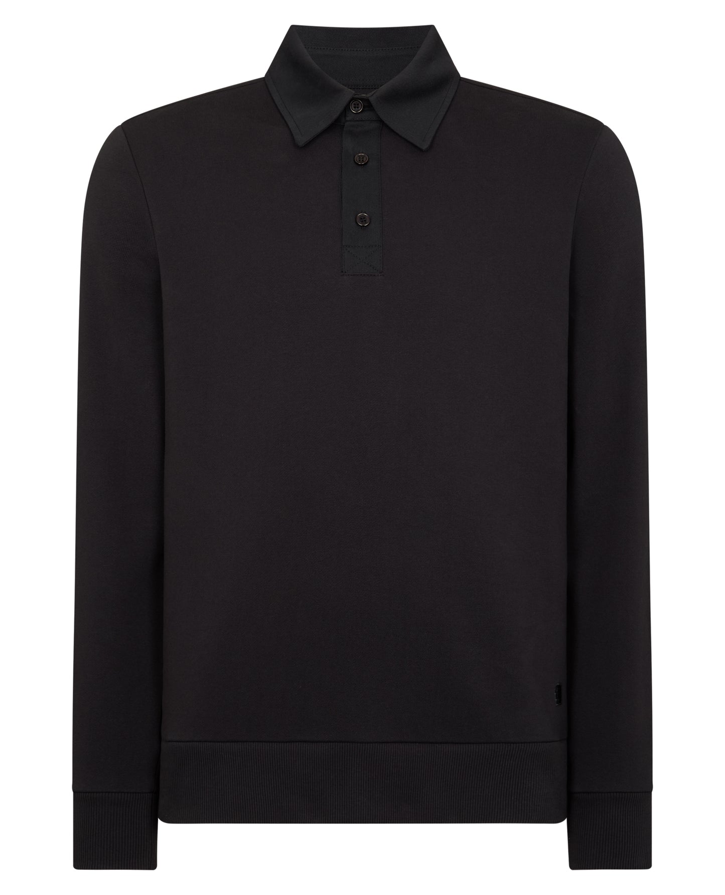 Man wearing a black Regular Fit Organic Cotton-Stretch Jersey Polo