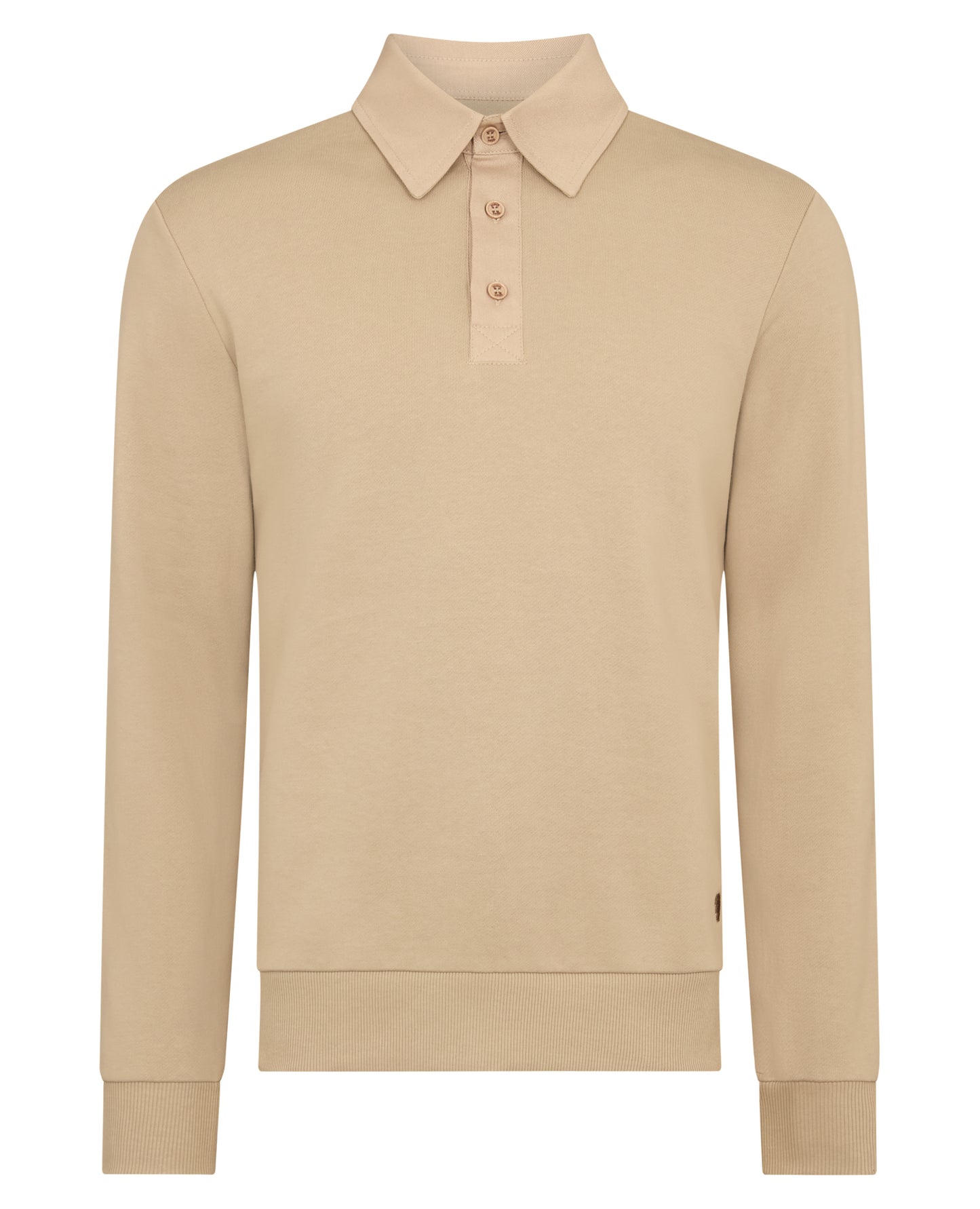 Man wearing a sand Regular Fit Organic Cotton-Stretch Jersey Polo