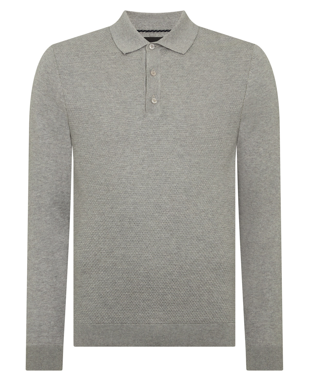 Man wearing a grey Slim Fit Cotton Knitted Polo