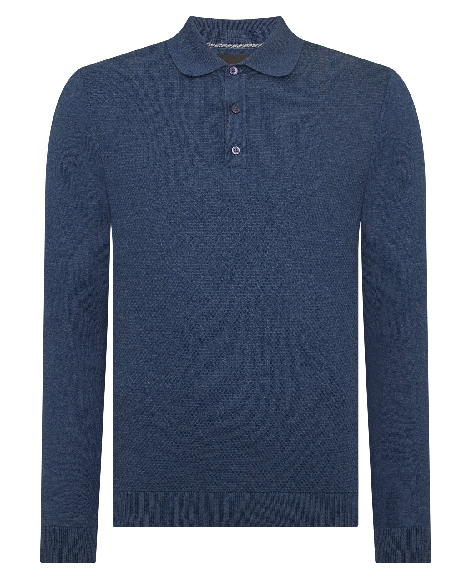 Man wearing a blue Slim Fit Cotton Knitted Polo
