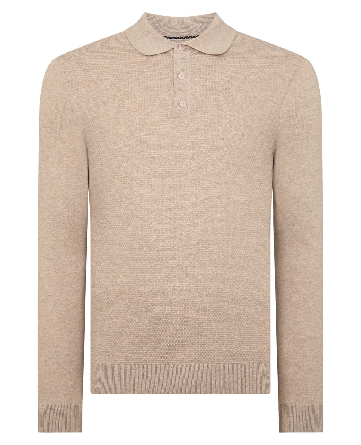 Man wearing a sand Slim Fit Cotton Knitted Polo