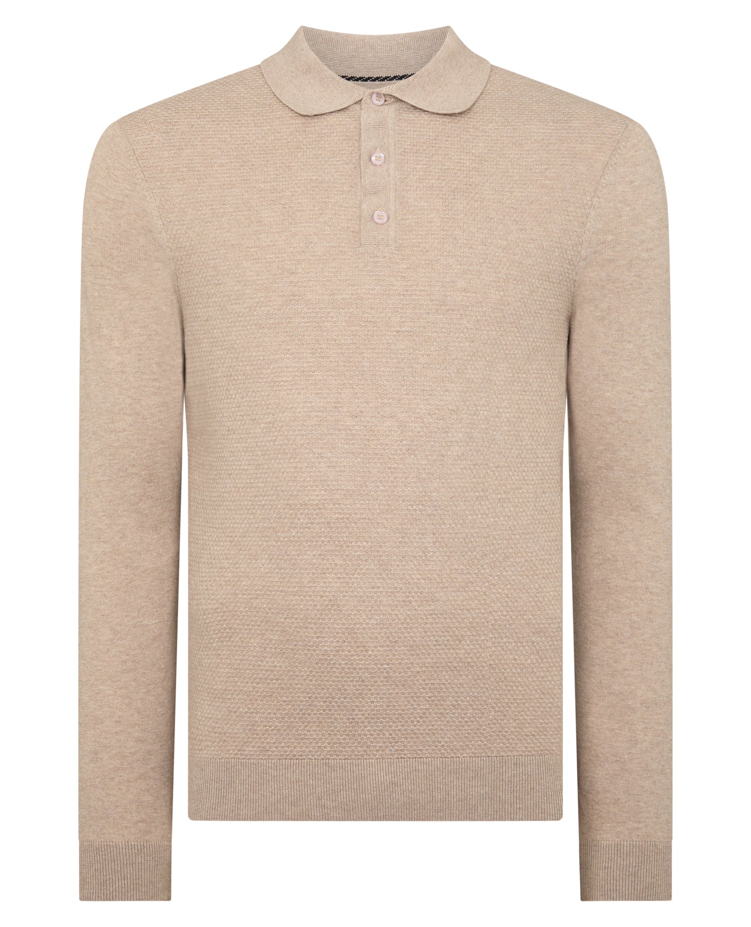 Man wearing a sand Slim Fit Cotton Knitted Polo