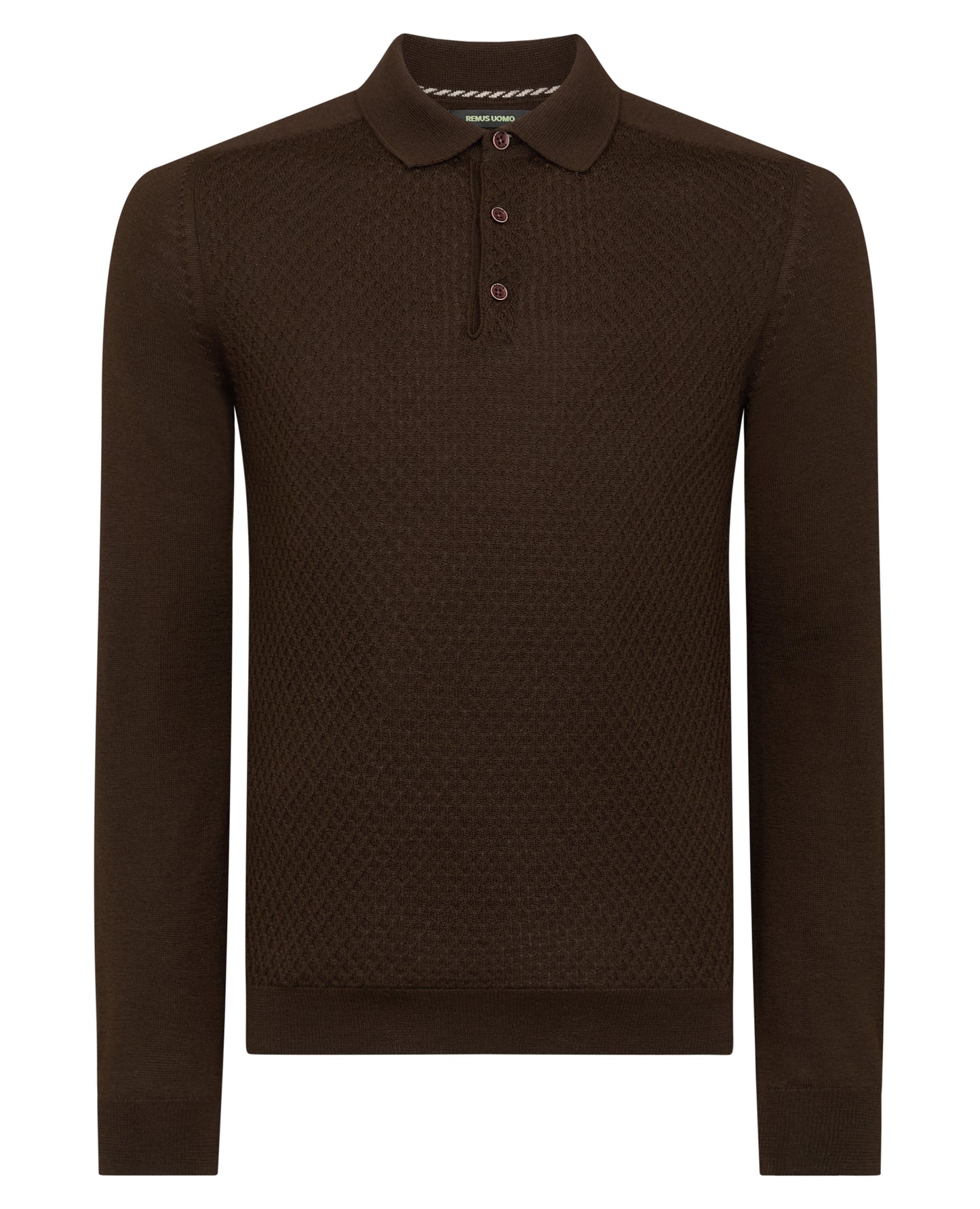 Man wearing a brown Slim Fit Merino Wool-Blend Knitted Polo