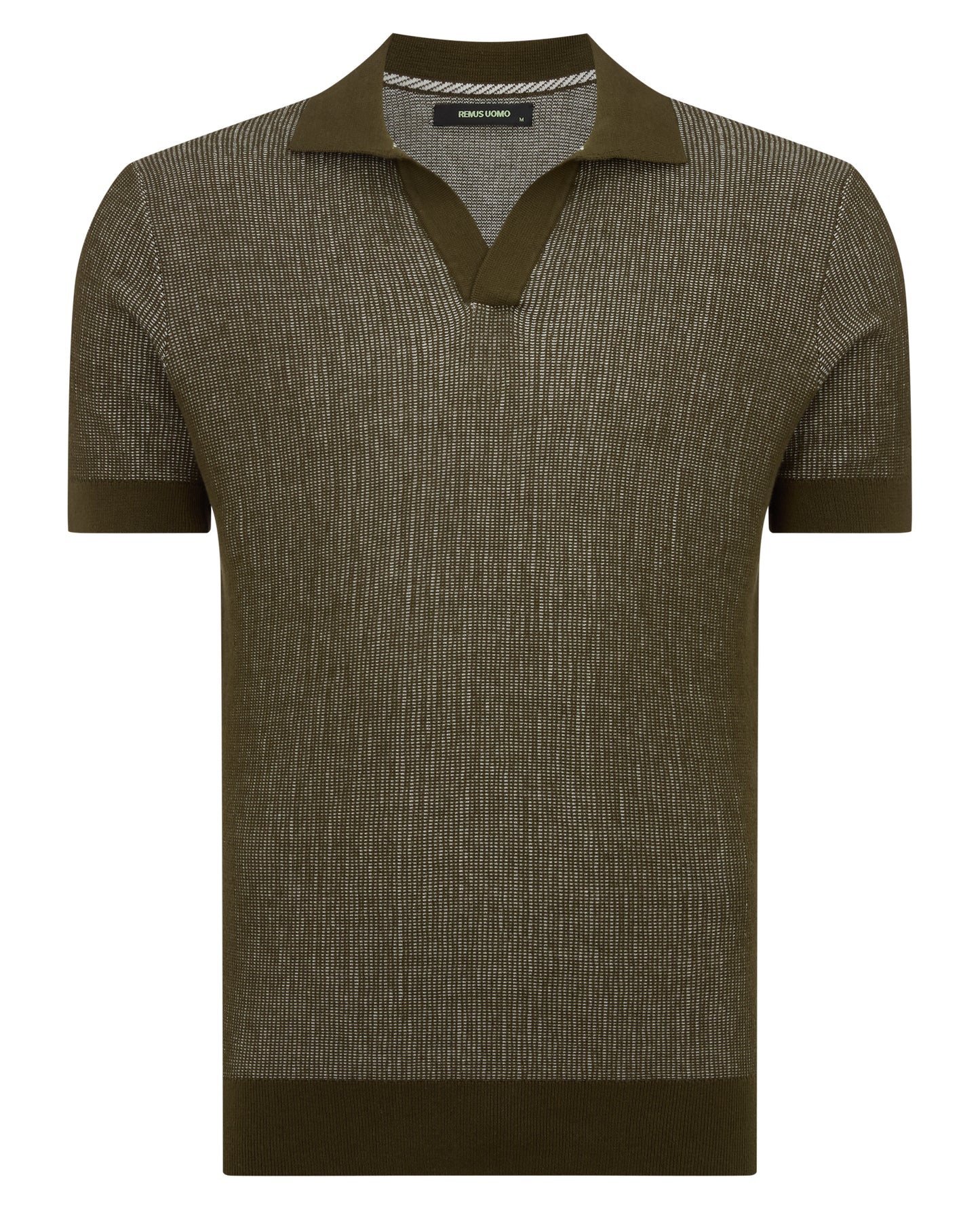 Man wearing a green Slim Fit Textured Knit Polo