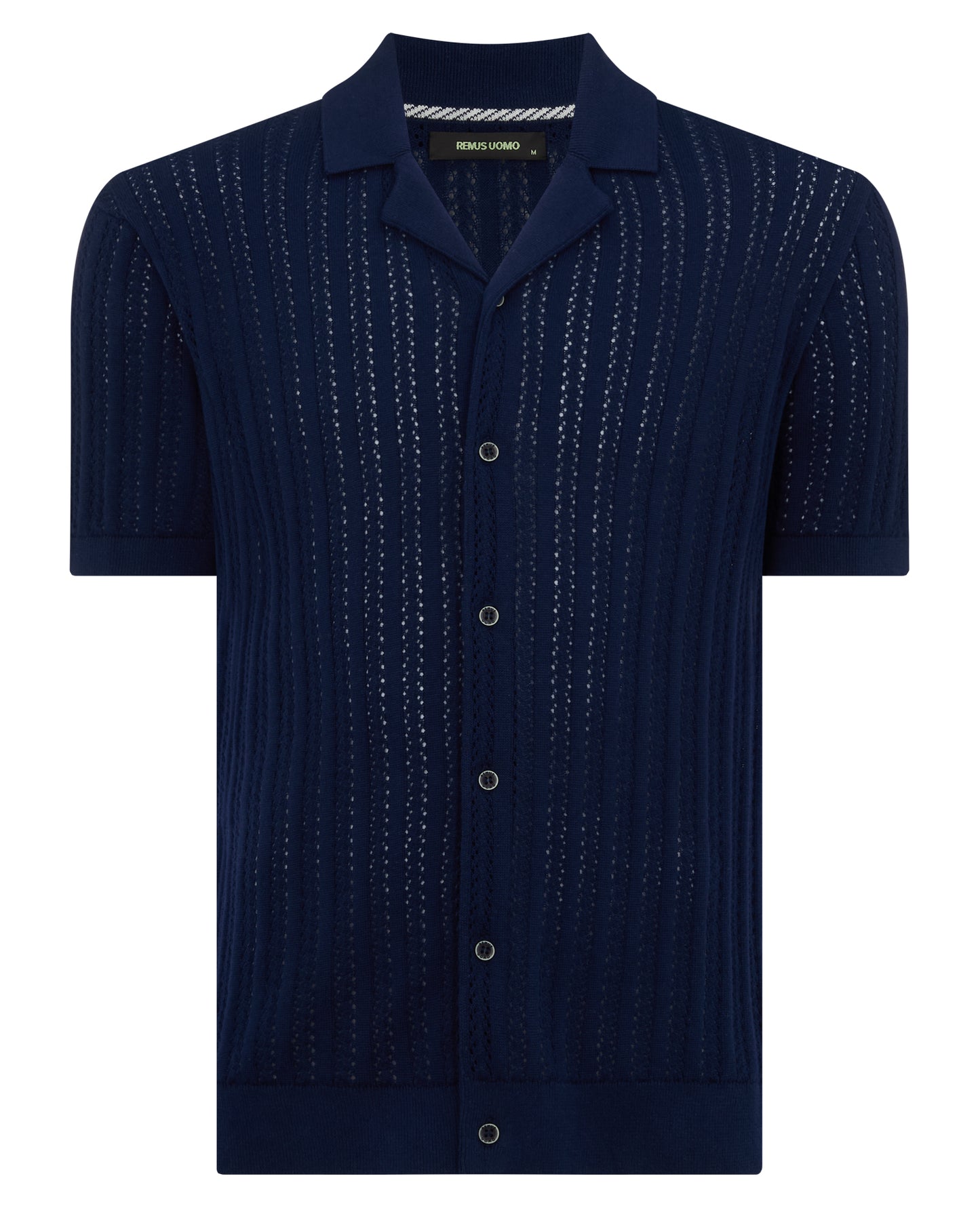 Man wearing a blue Relaxed Fit Cuban Style Shirt