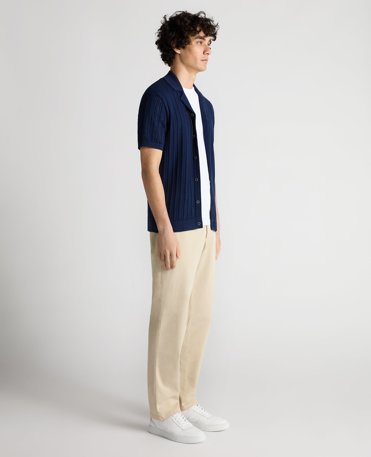 Man wearing a blue Relaxed Fit Cuban Style Shirt