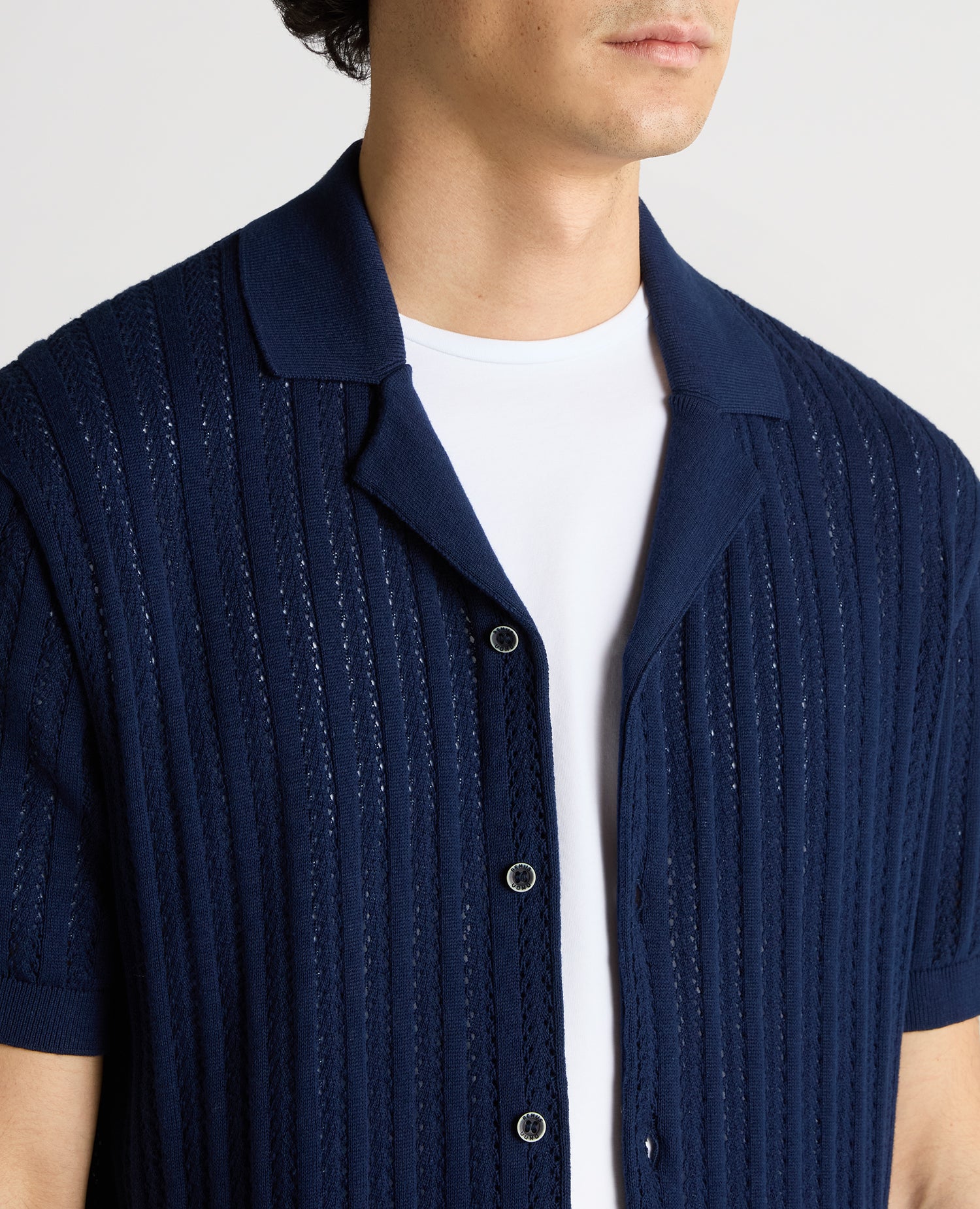 Man wearing a blue Relaxed Fit Cuban Style Shirt