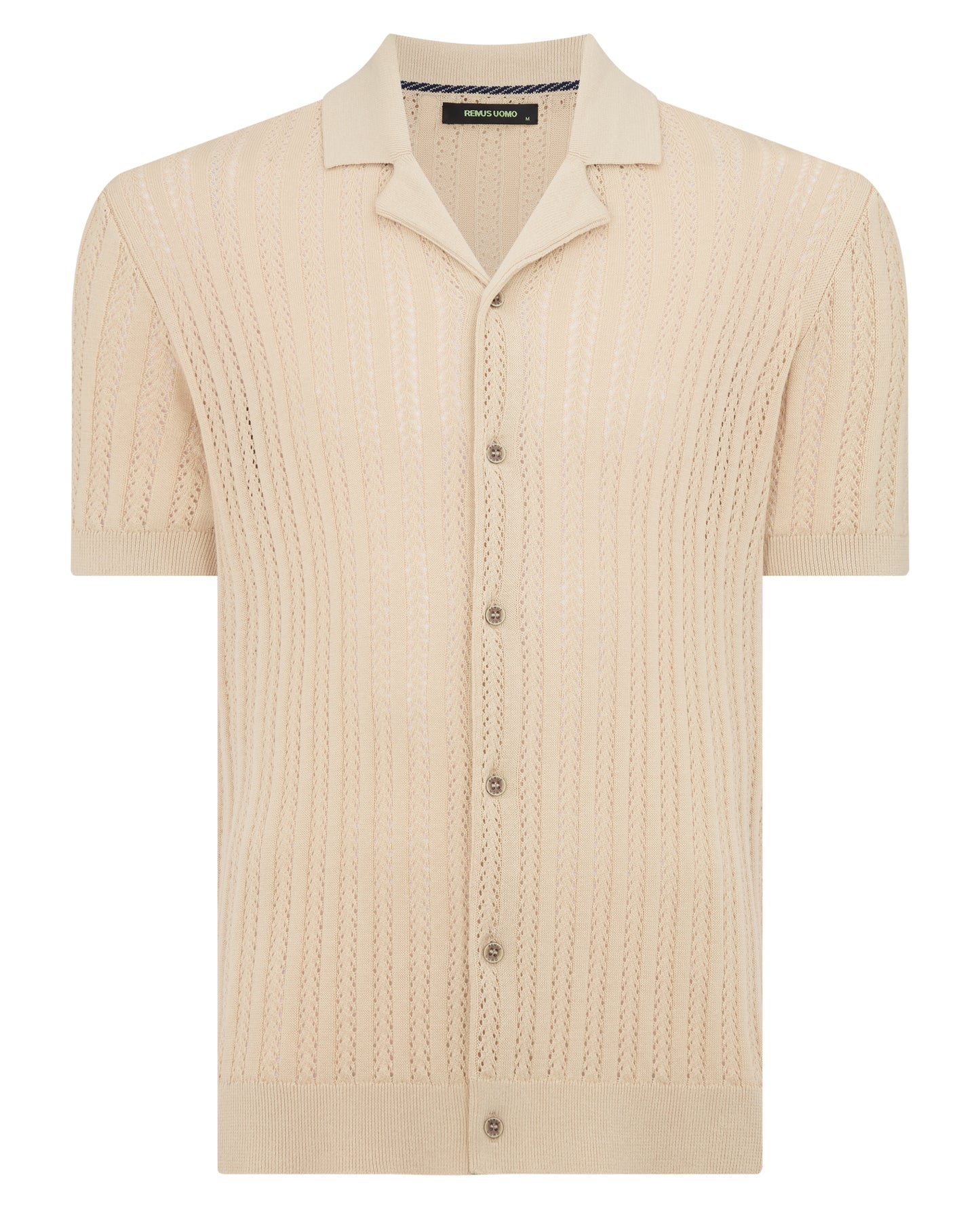 Man wearing a sand Relaxed Fit Cuban Style Shirt