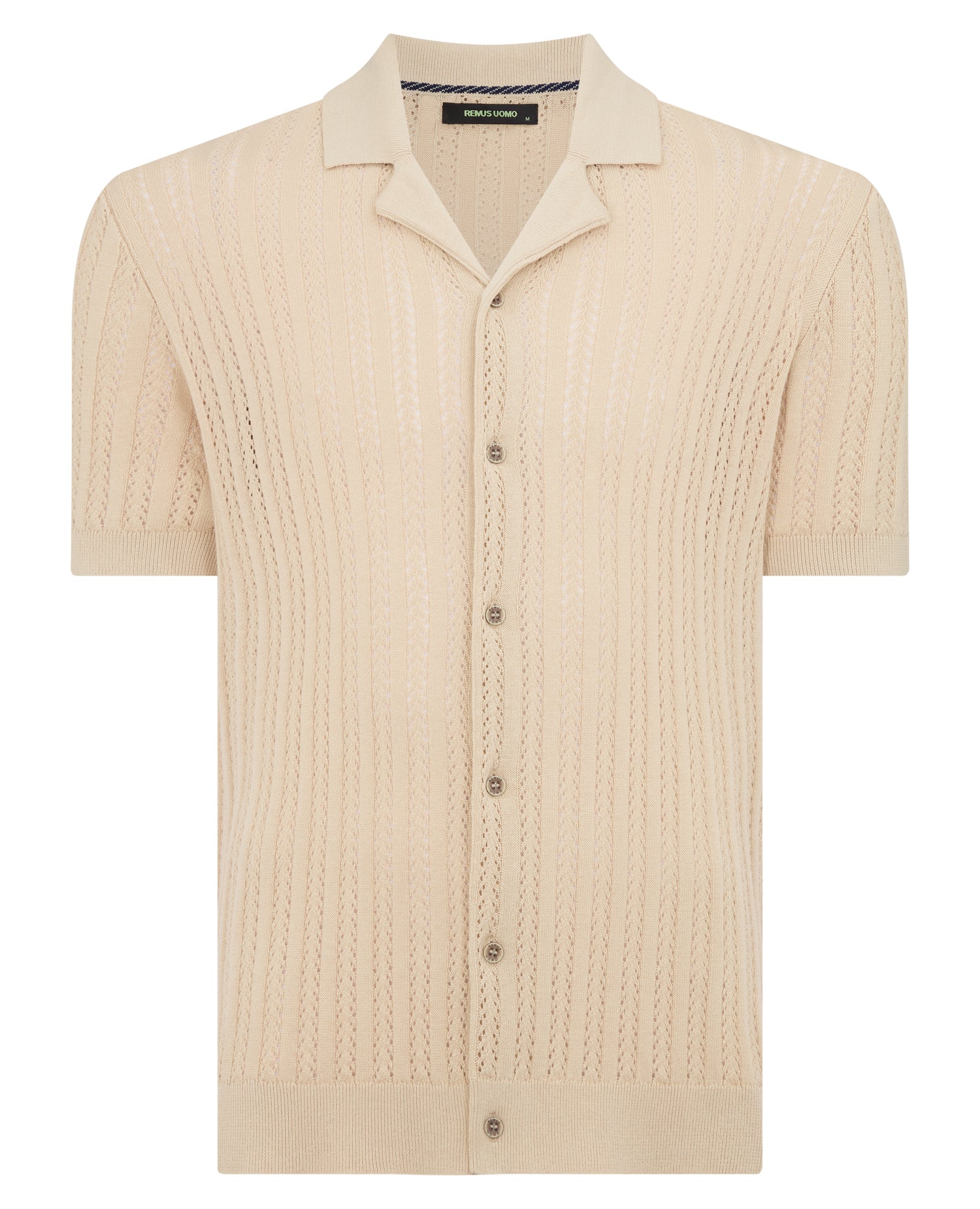 Man wearing a sand Relaxed Fit Cuban Style Shirt