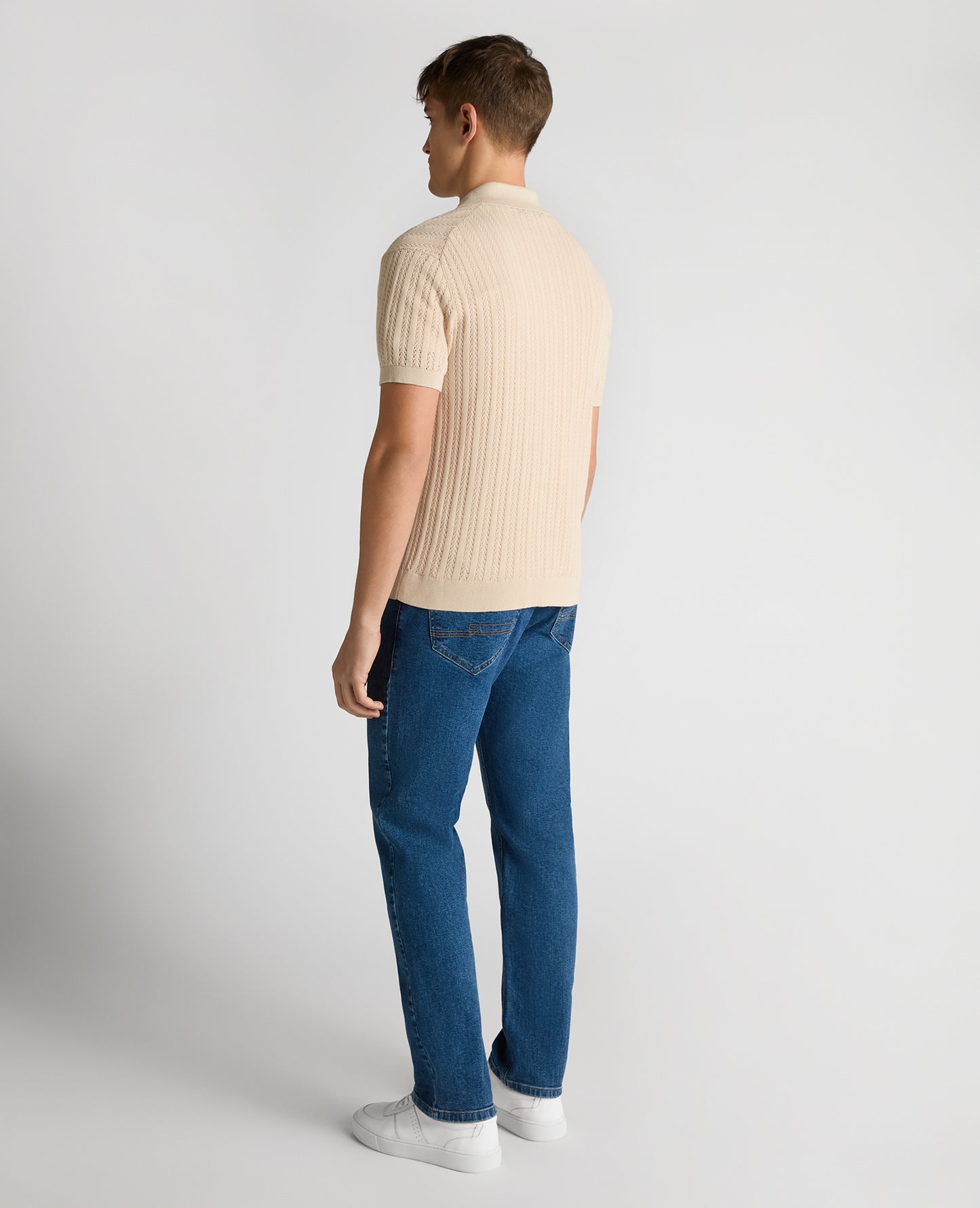 Man wearing a sand Relaxed Fit Cuban Style Shirt