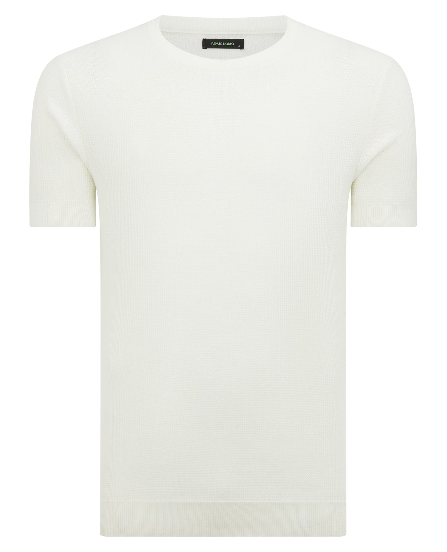 Man wearing a white Slim Fit Wafffle Knitted Tee