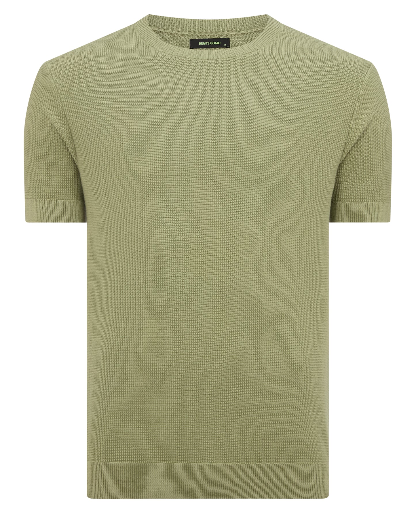 Man wearing a green Slim Fit Wafffle Knitted Tee
