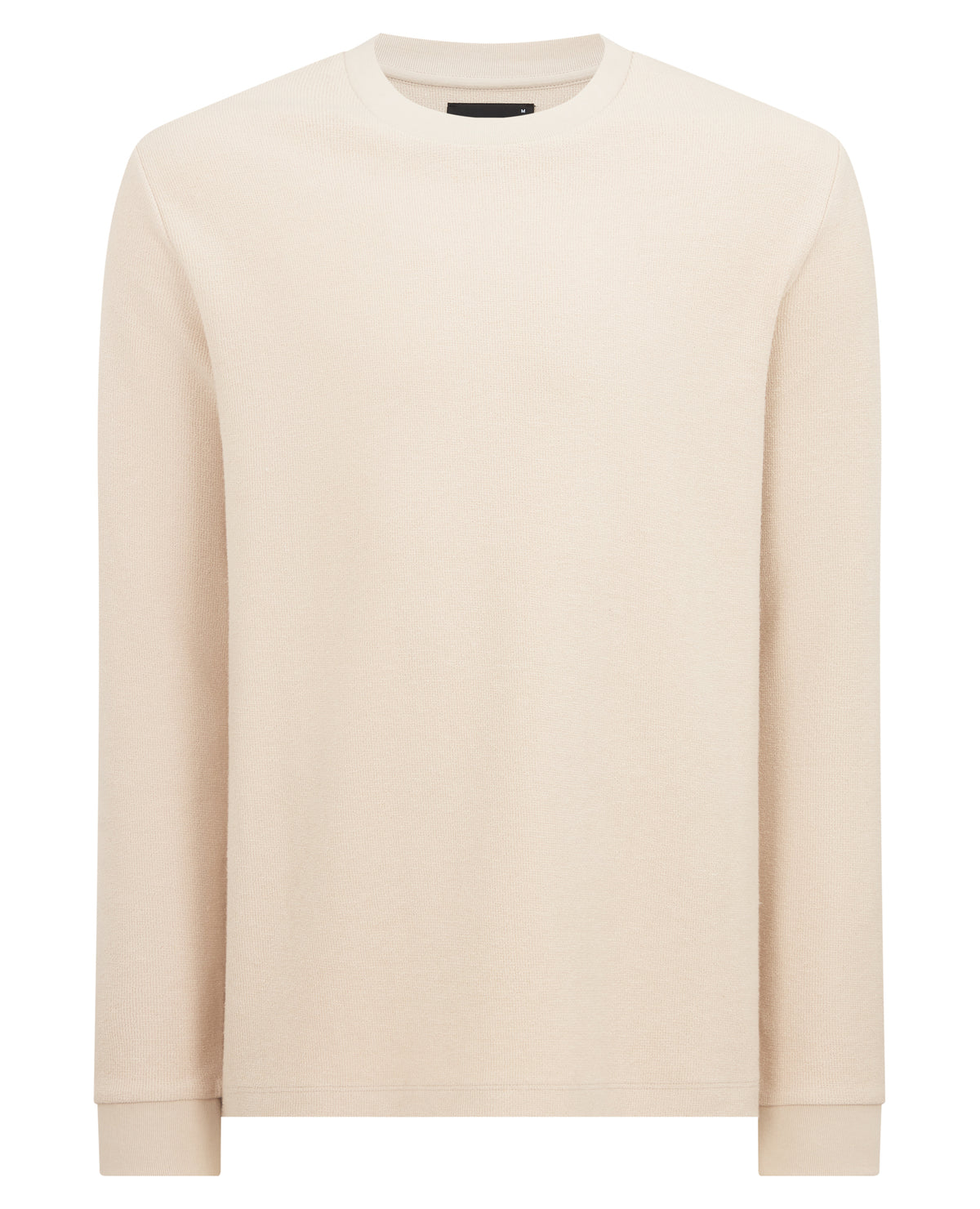 Man wearing a sand Tapered Fit Cotton Micro Waffle Sweatshirt
