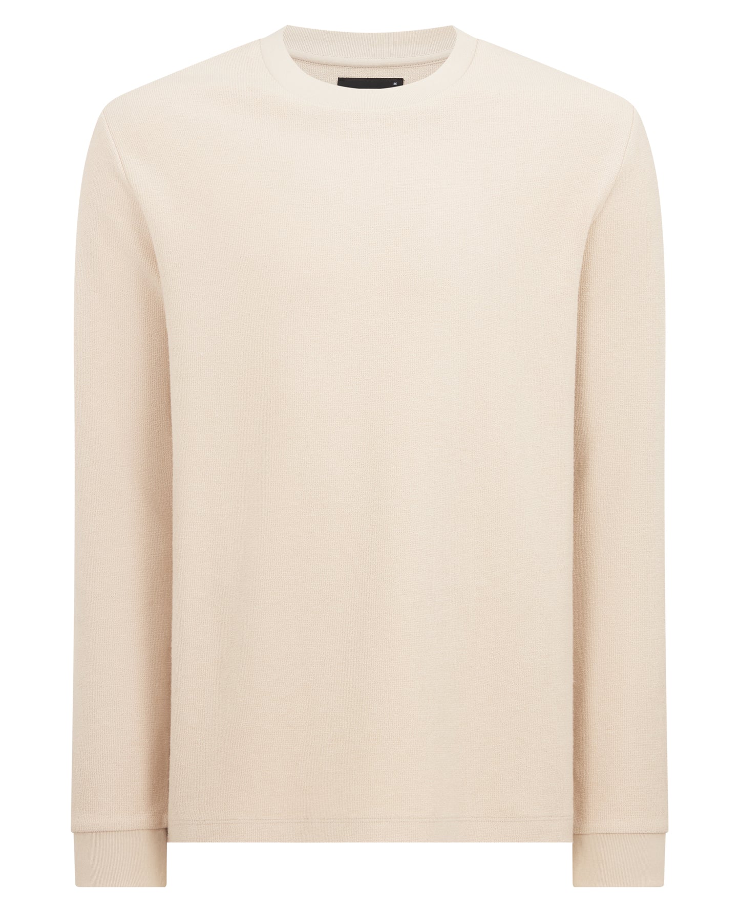 Man wearing a sand Tapered Fit Cotton Micro Waffle Sweatshirt
