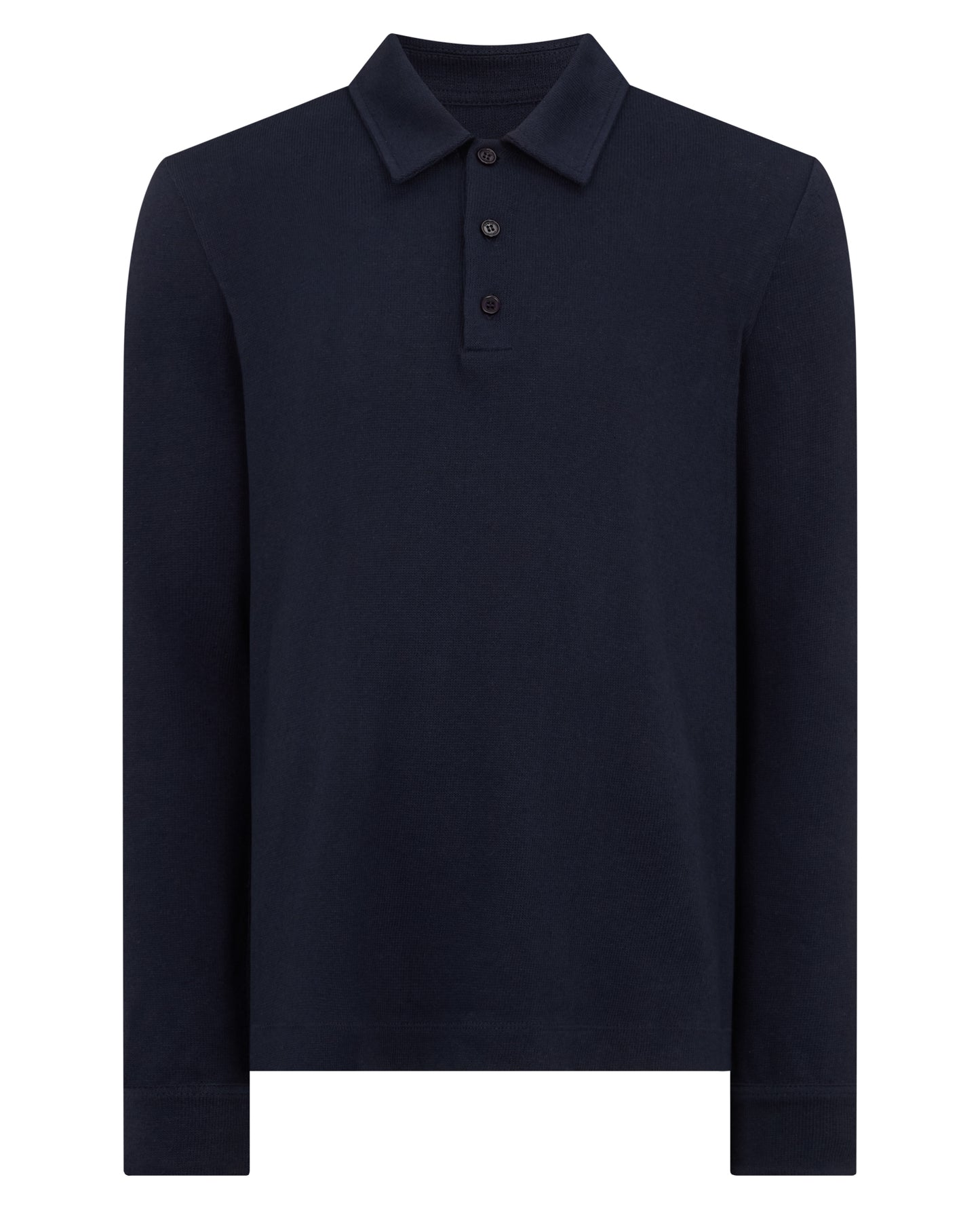 Man wearing a navy Relaxed Fit Cotton-Linen Polo