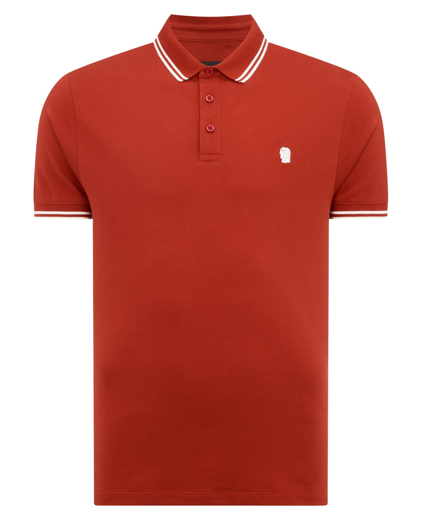 Man wearing a orange Tapered Fit Cotton-Stretch Polo Shirt