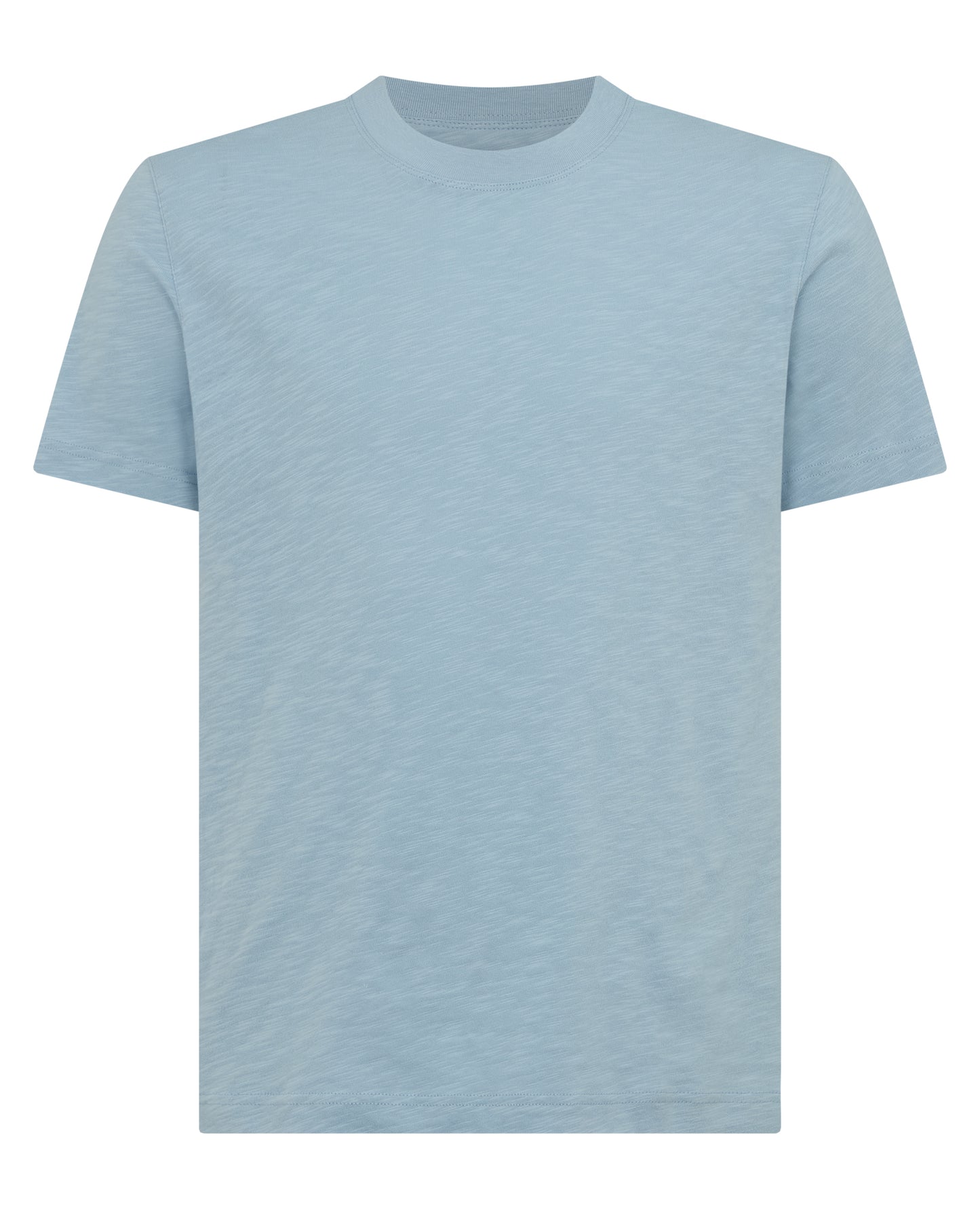 Man wearing a blue Tapered Fit Cotton Crew Neck Tee