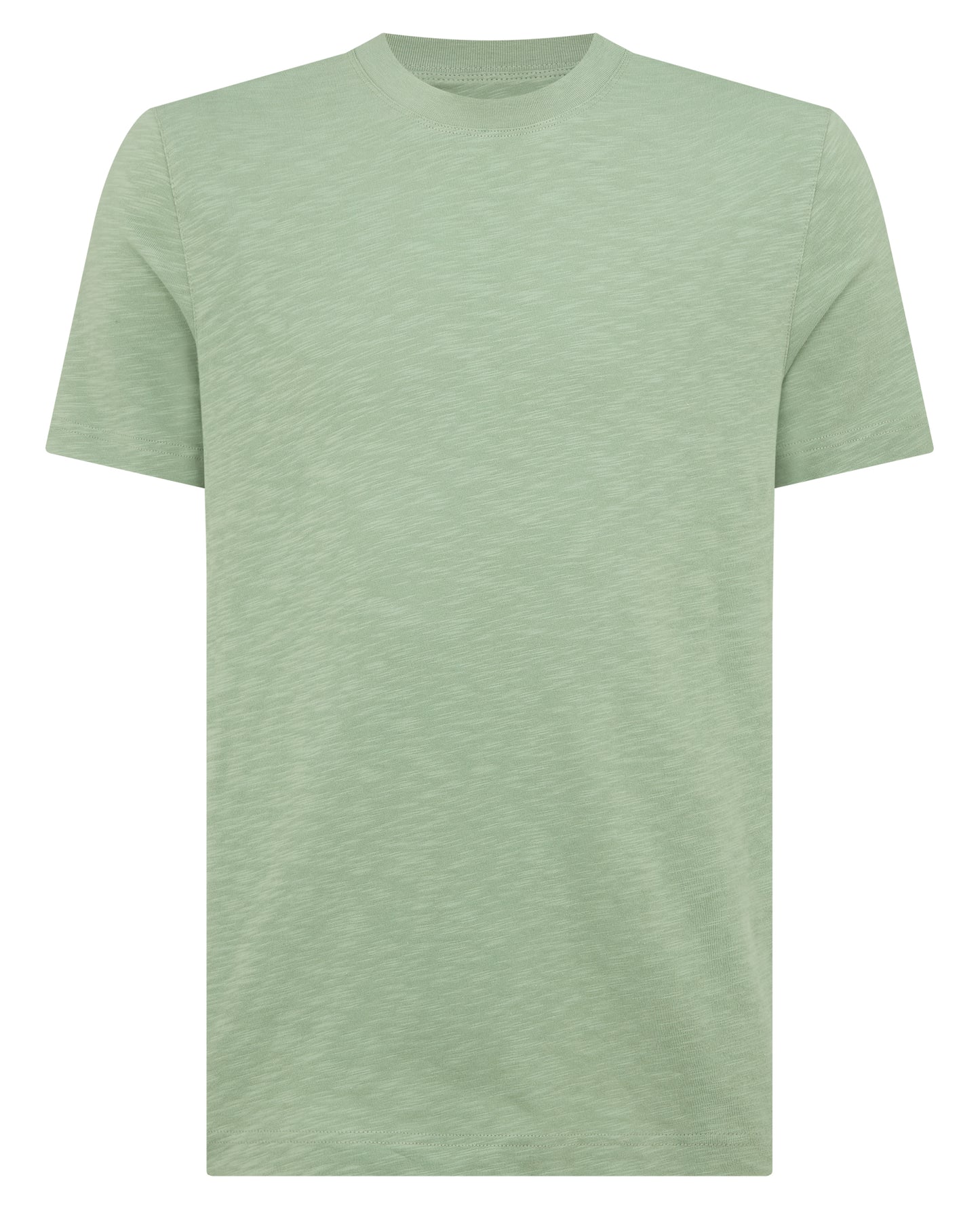 Man wearing a green Tapered Fit Cotton Crew Neck Tee