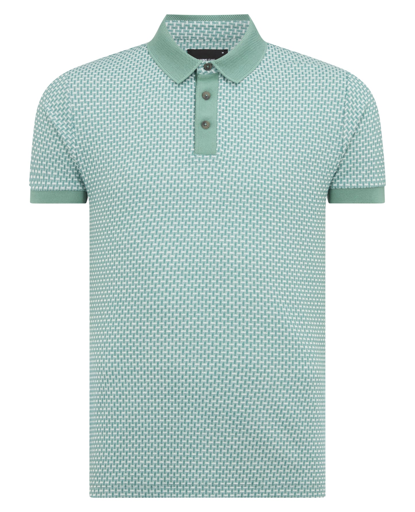Man wearing a green Tapered Fit Cotton-Blend Polo Shirt