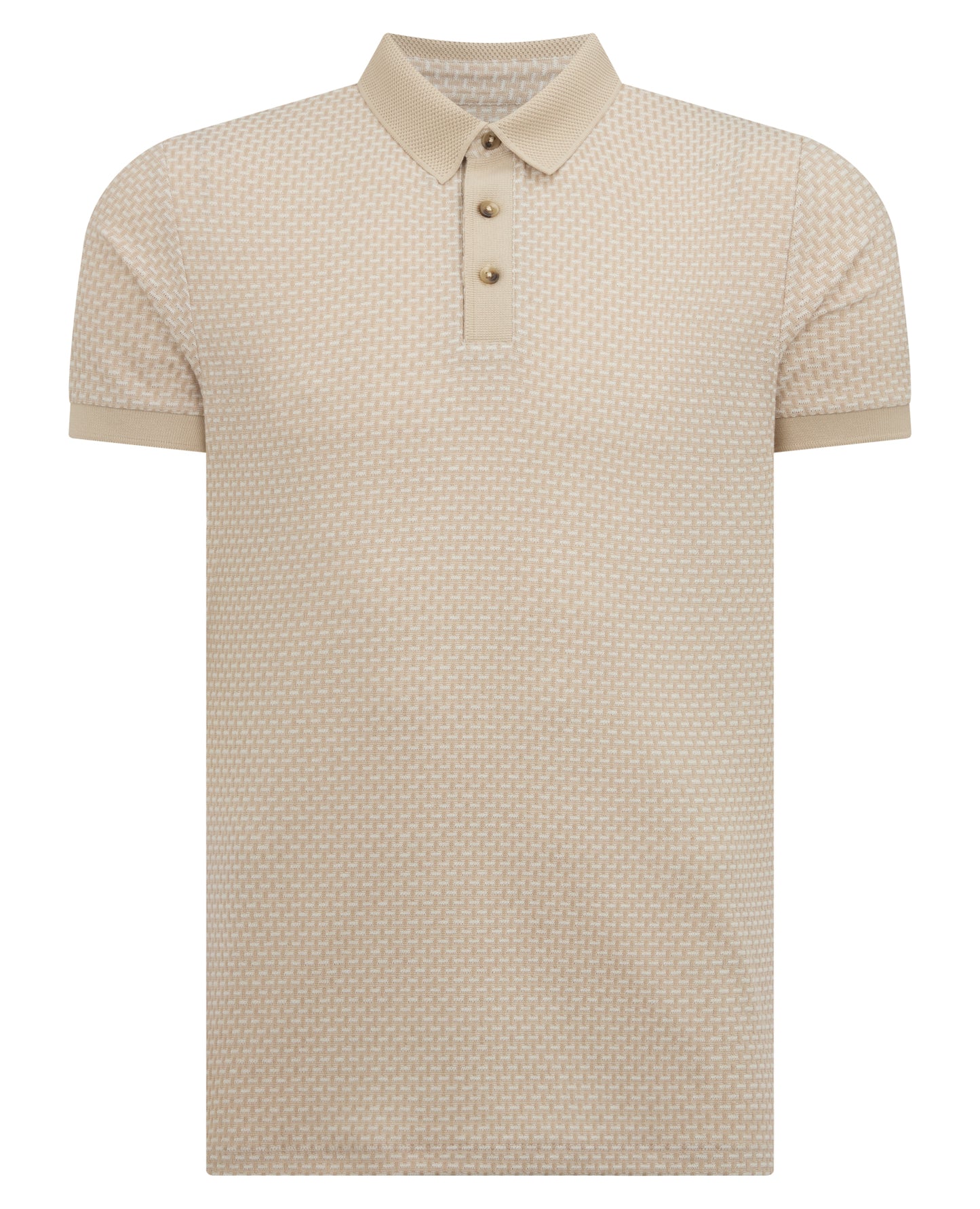 Man wearing a sand Tapered Fit Cotton-Blend Polo Shirt