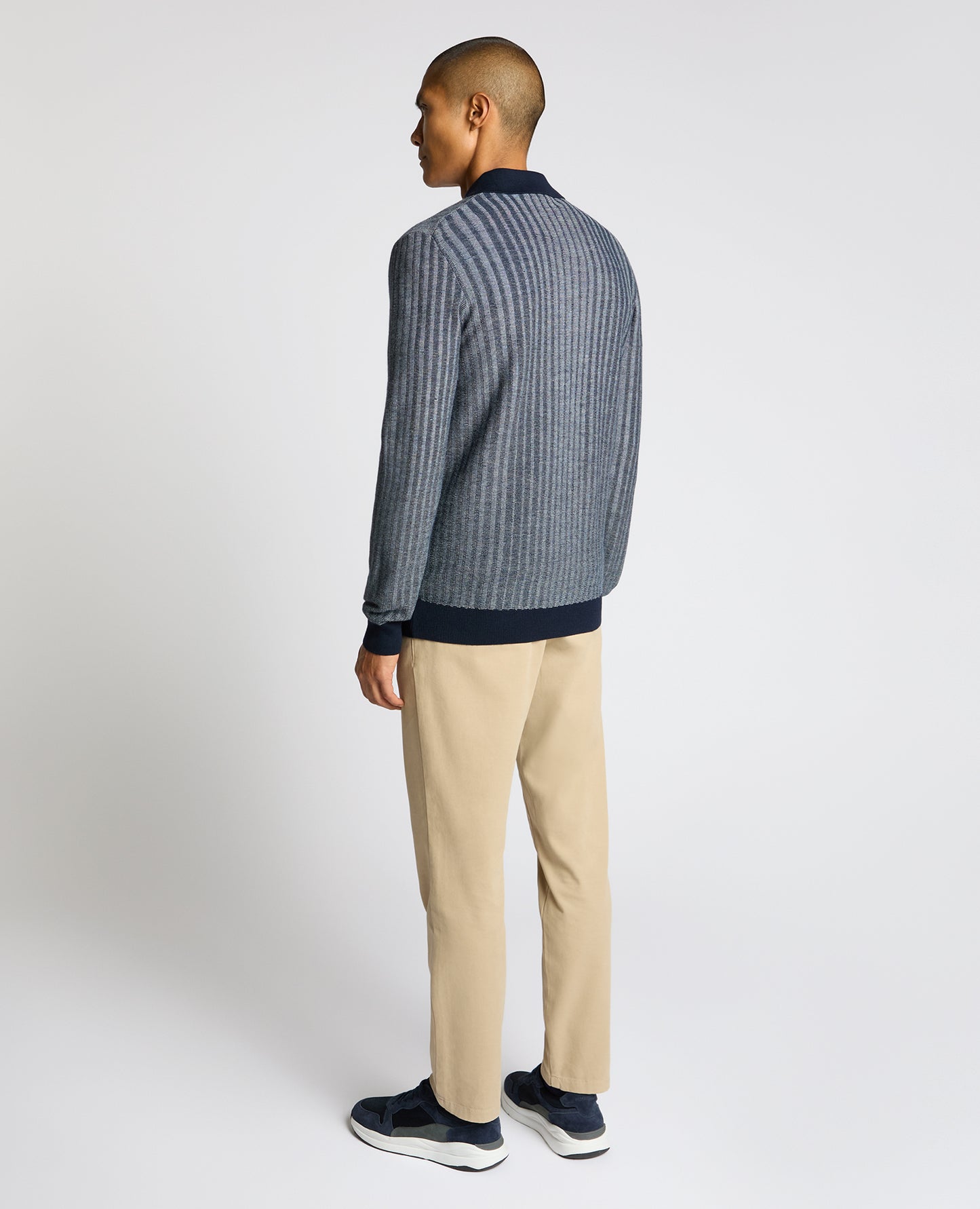 Plaited Stripe Wool-Blend Knit Polo