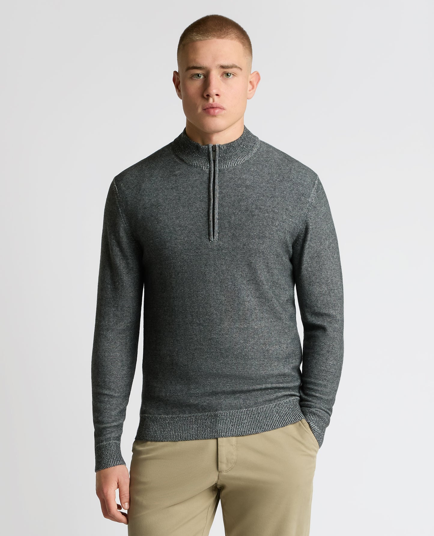 Two-Tone Half-Zip Knit Sweater