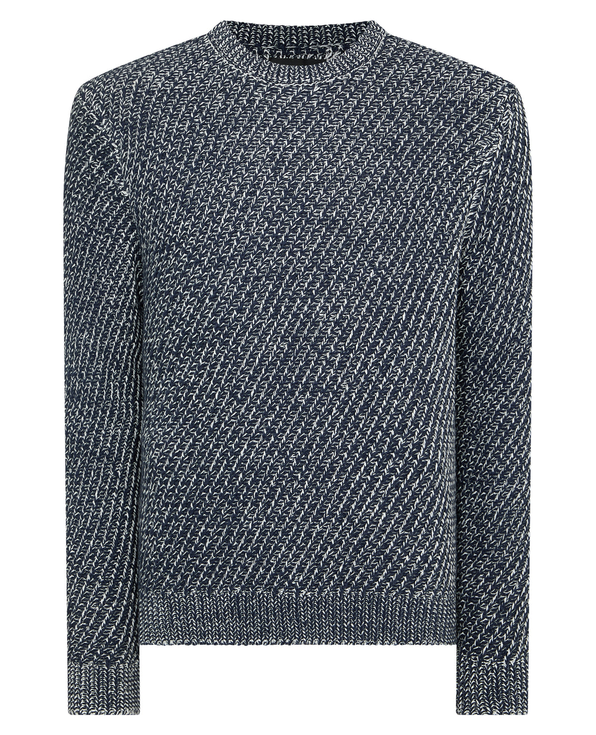Man wearing a blue Two-Tone Cotton-Blend Knit Sweater