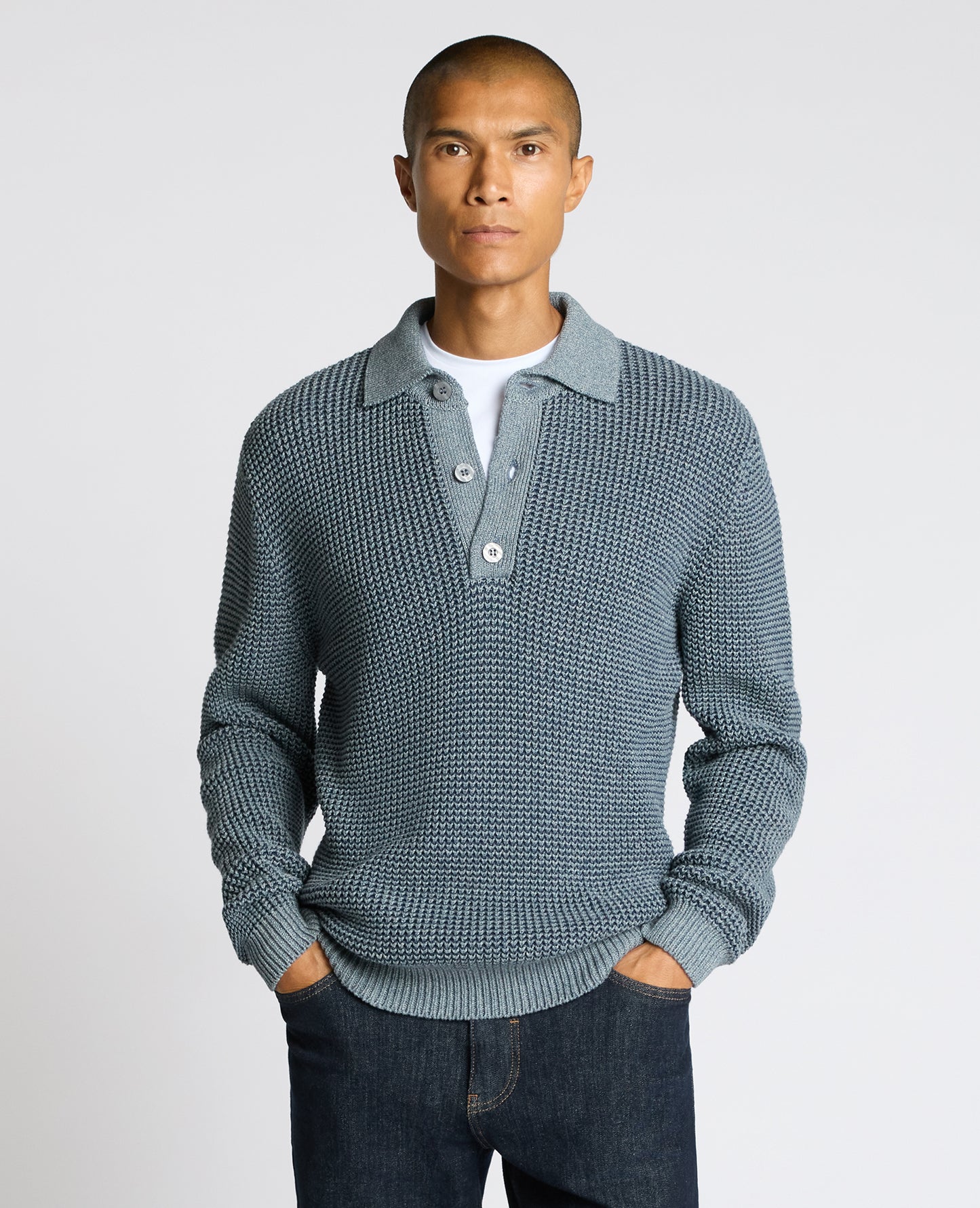 Cotton Knit Polo Sweater