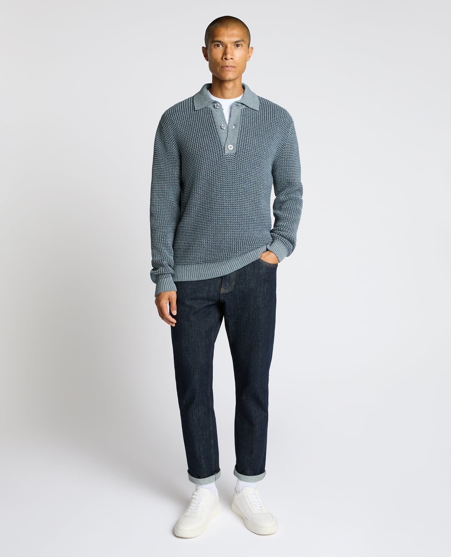 Cotton Knit Polo Sweater