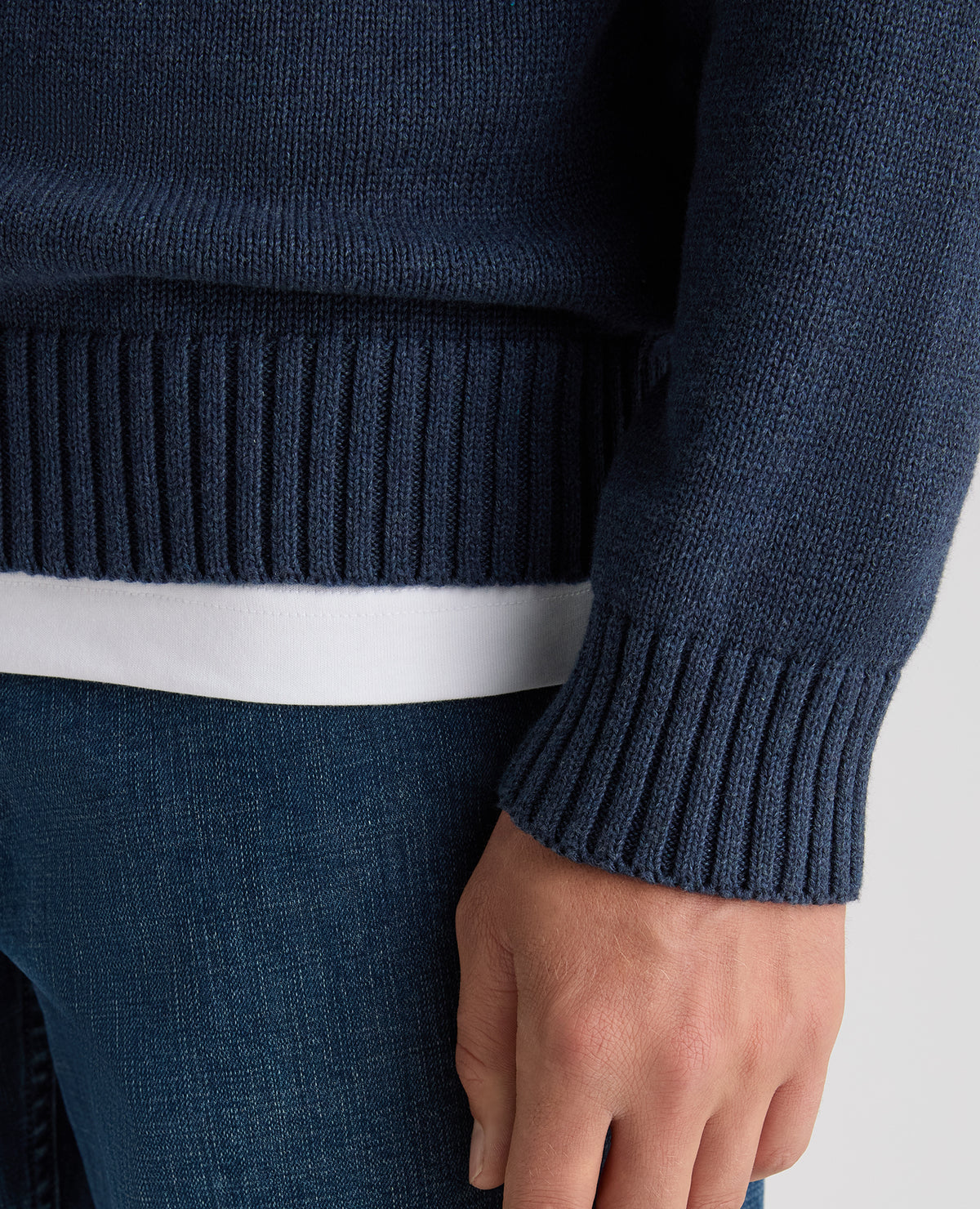 Dark Blue Roll Neck Cotton Jumper