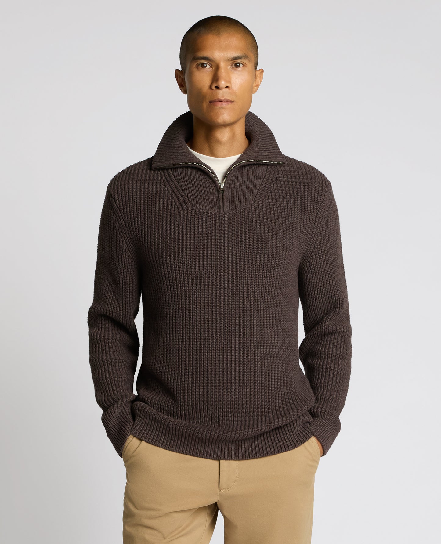 Cotton Funnel Neck Knit Sweater