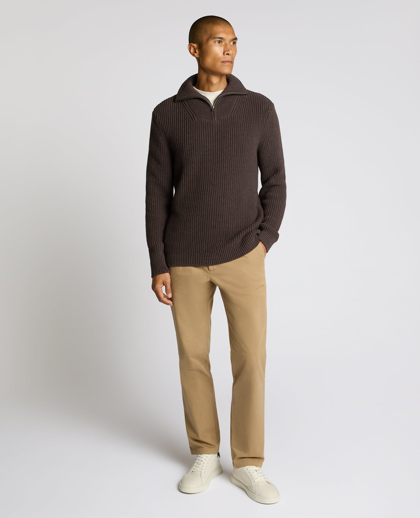 Cotton Funnel Neck Knit Sweater