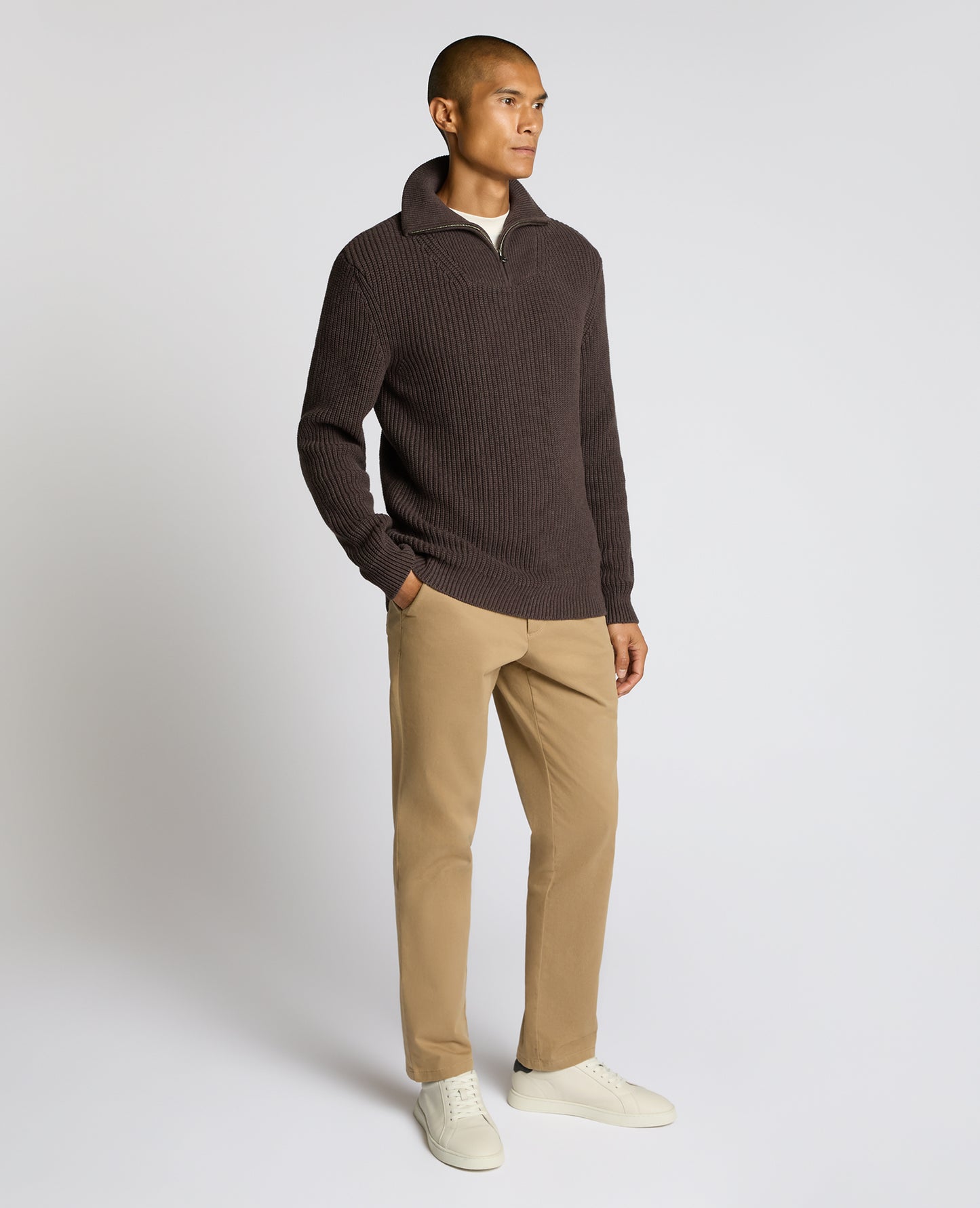 Cotton Funnel Neck Knit Sweater