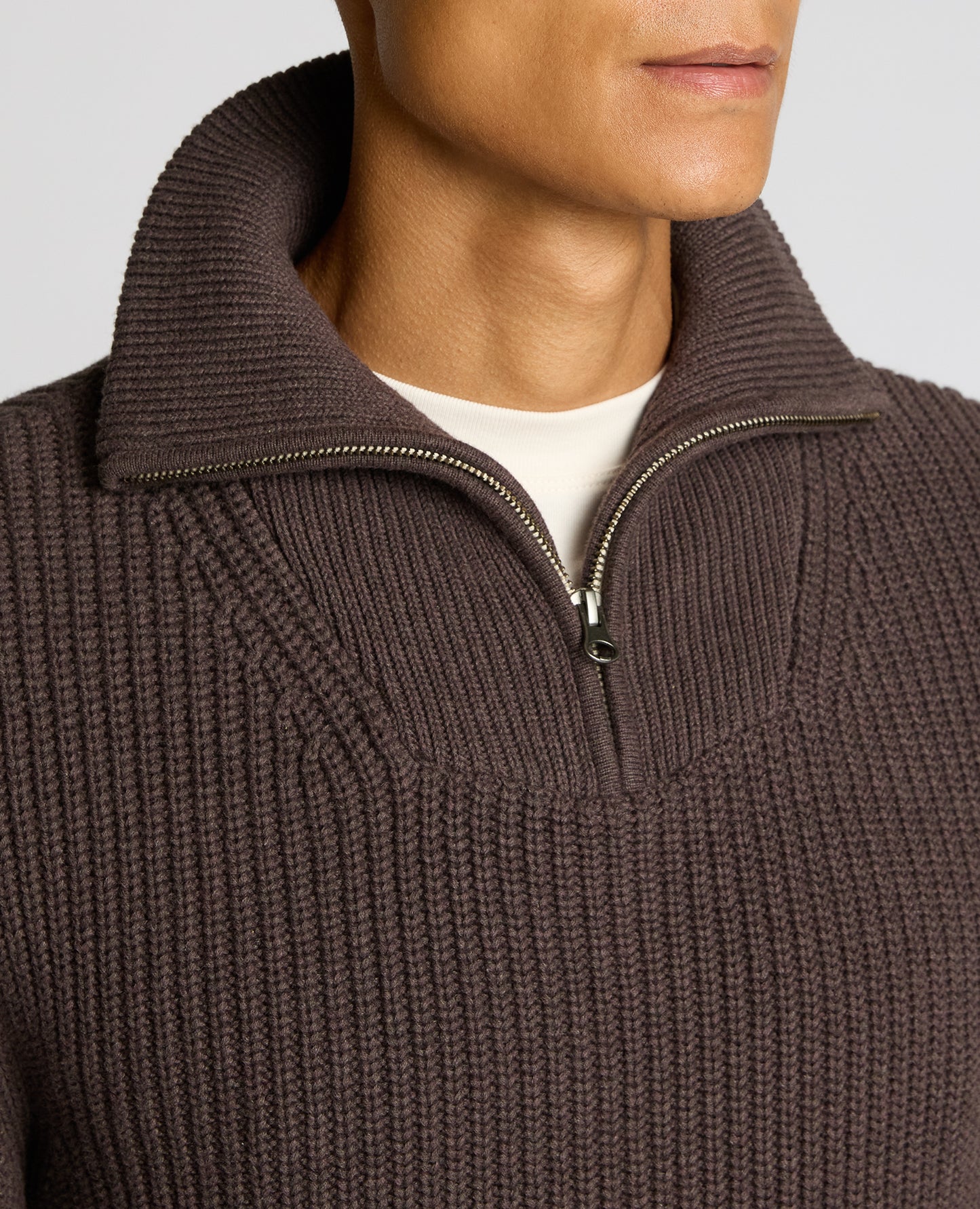 Cotton Funnel Neck Knit Sweater