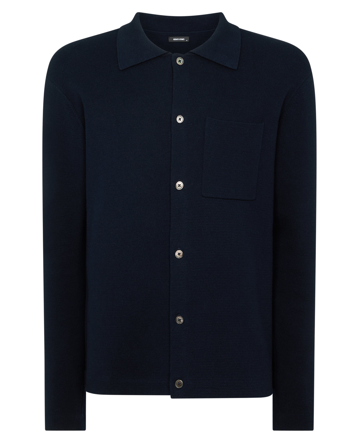 Man wearing a navy Button-Up Cotton Cardigan