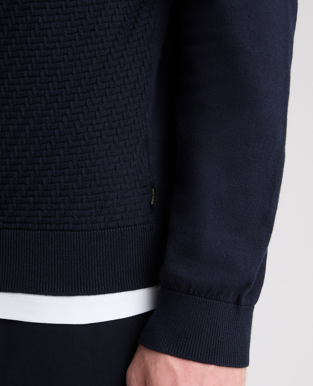 Navy Textured Knitted Polo