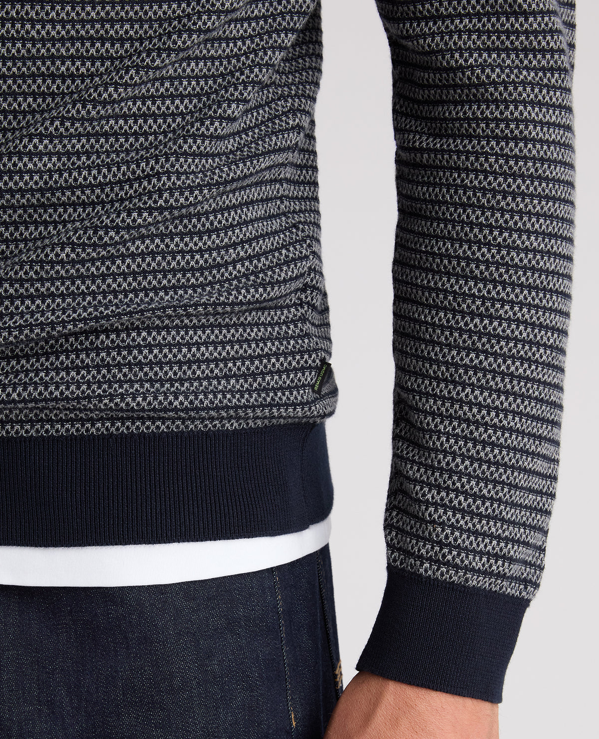 Navy Textured Long Sleeve Cotton Polo