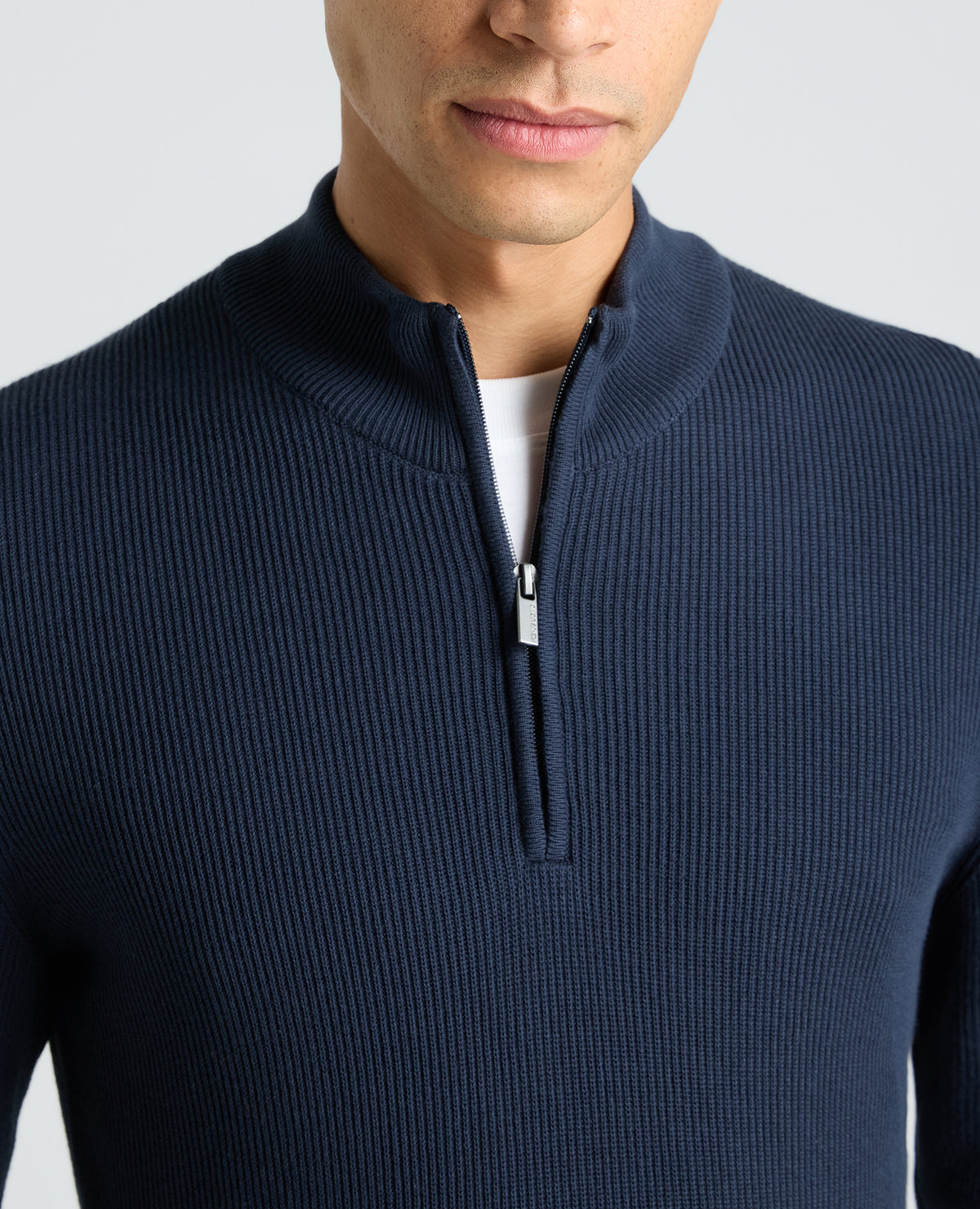 Dark Blue Ribbed Cotton Half Zip Jumper