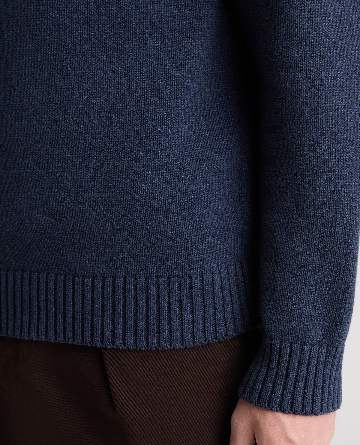 Navy Collared V Neck Cotton Jumper