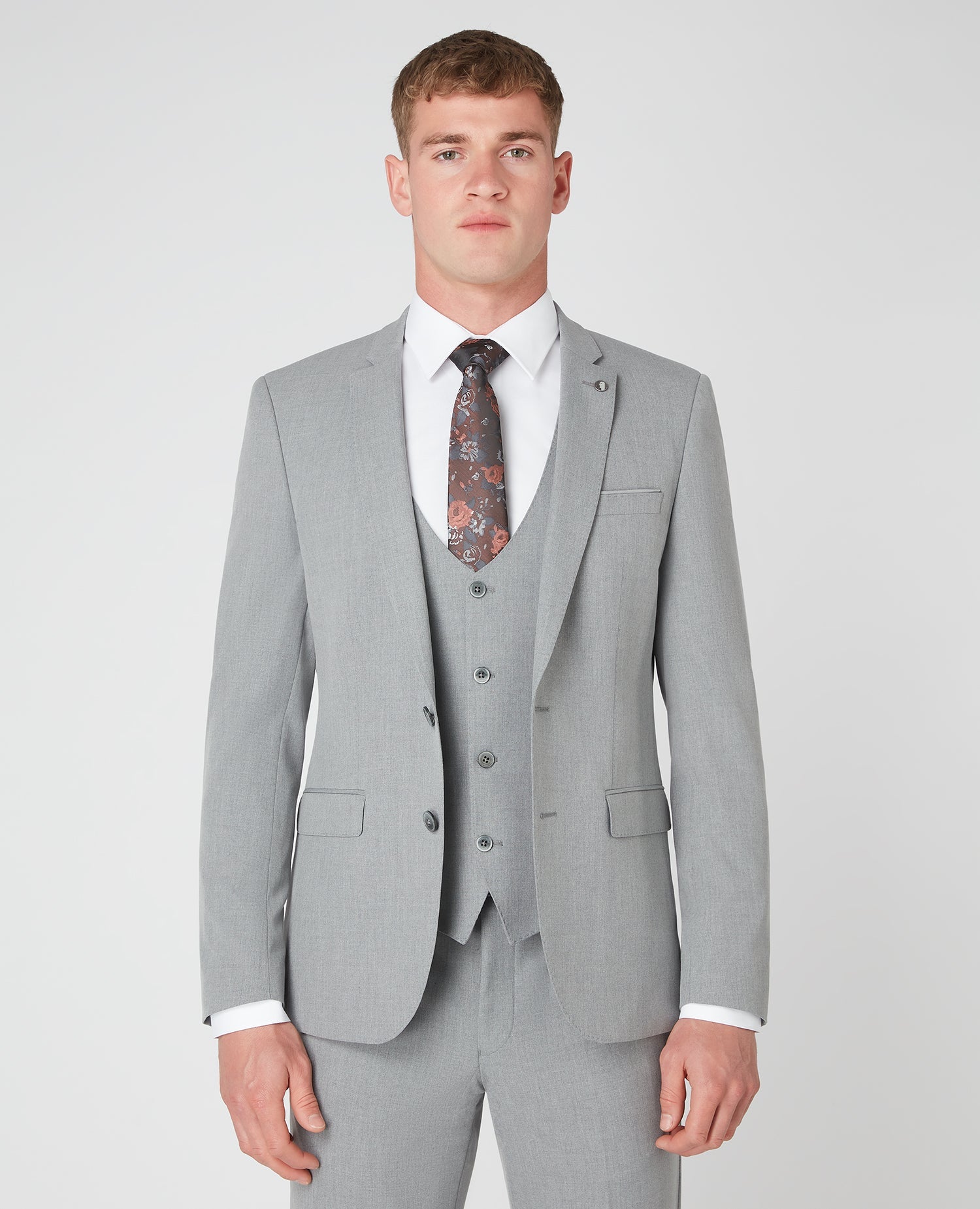Man wearing a grey X-Slim Fit Stretch Mix and Match Suit