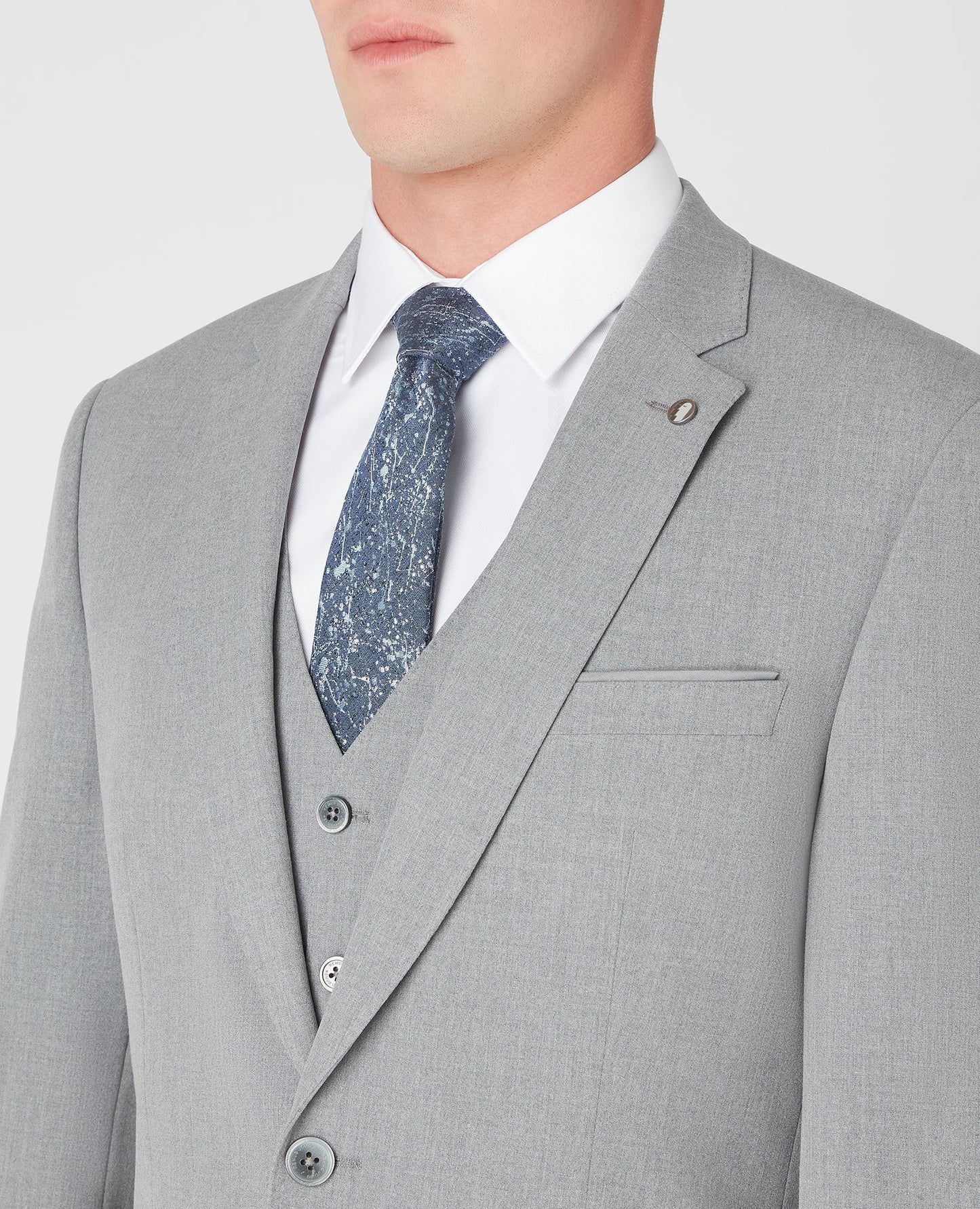 Man wearing a grey Tapered Fit Stretch Mix and Match Suit