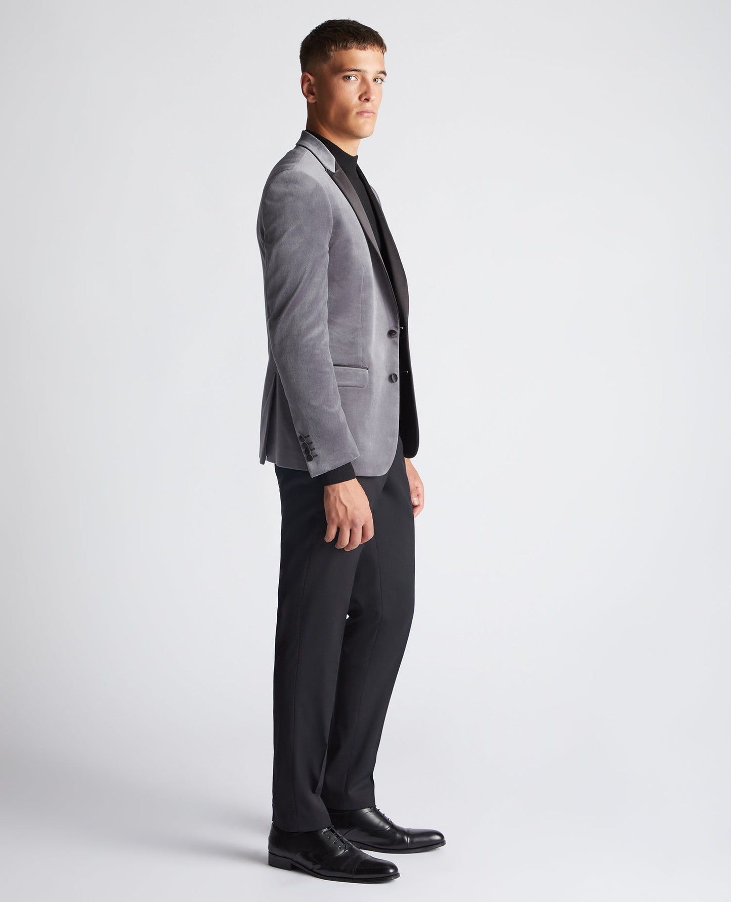Man wearing a grey Slim Fit Velvet Jacket
